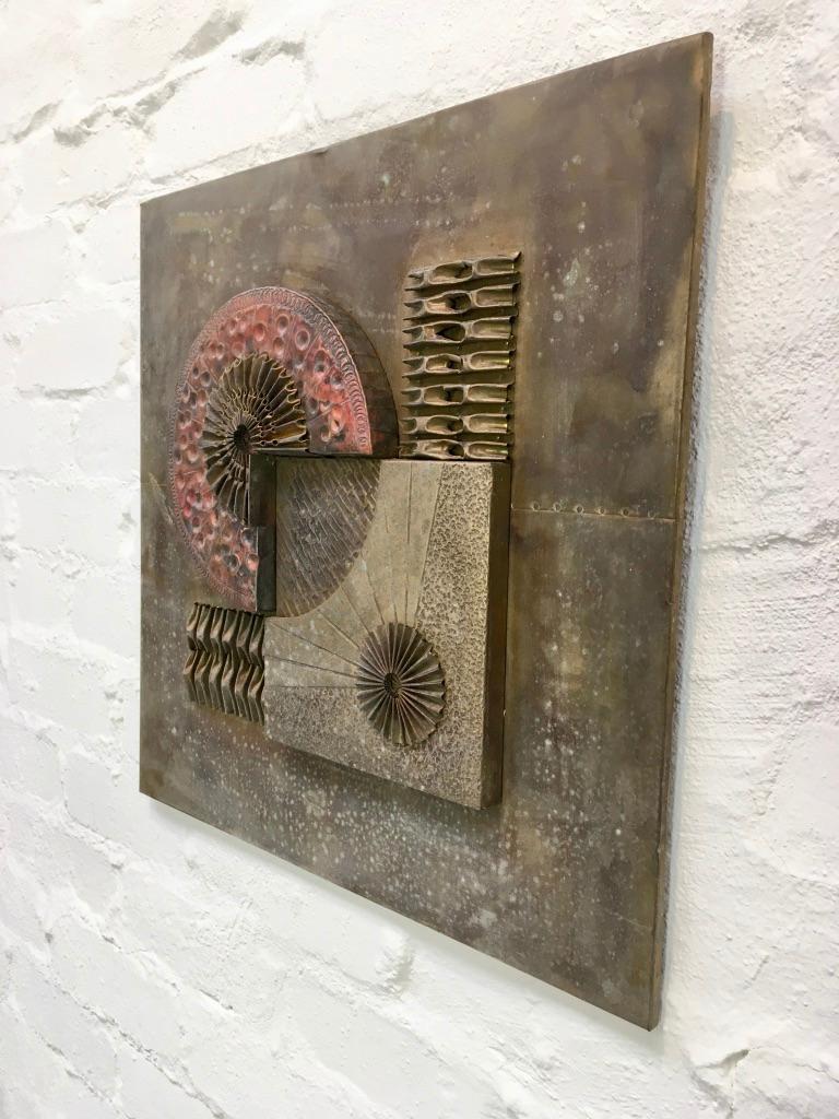 Brutalist Abstract Wall Sculpture in Brass and Copper Stephen Chun, 1970s 4
