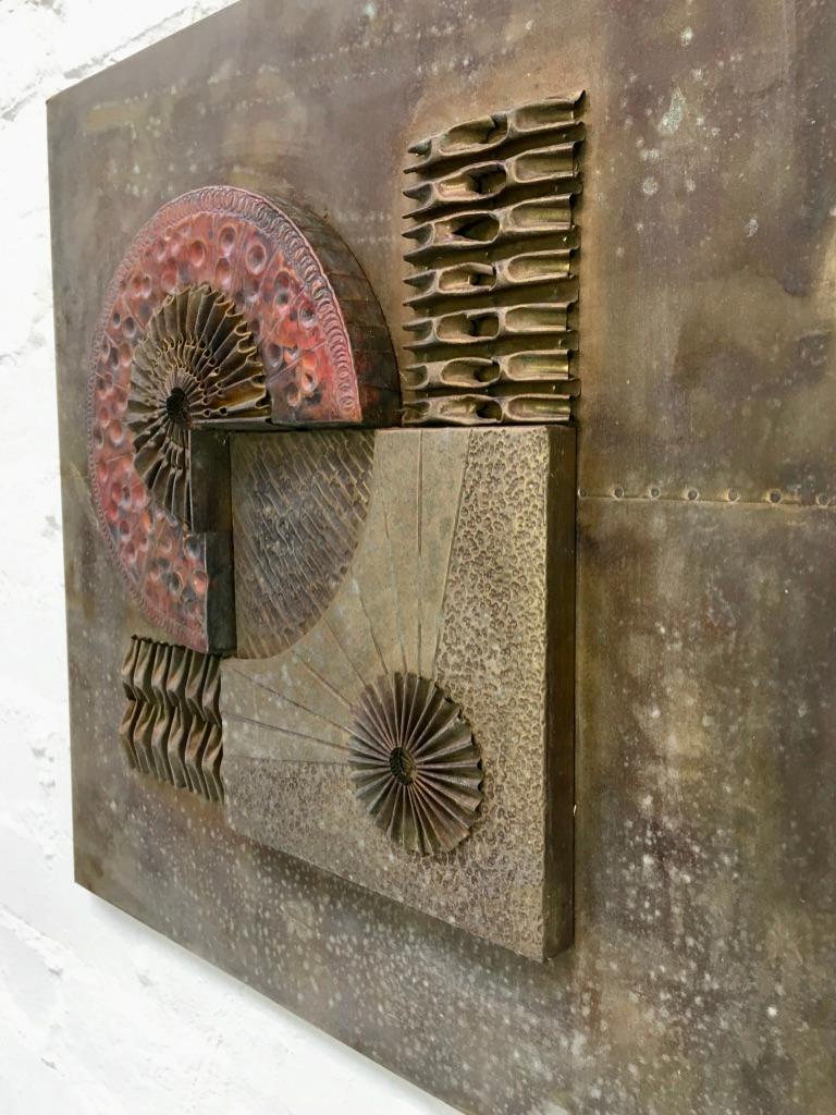 Brutalist Abstract Wall Sculpture in Brass and Copper Stephen Chun, 1970s 2