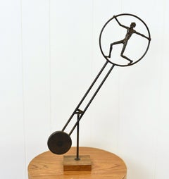 Brutalist Abstract Welded Steel Pendulum Mid Century Modern Kinetic Sculpture