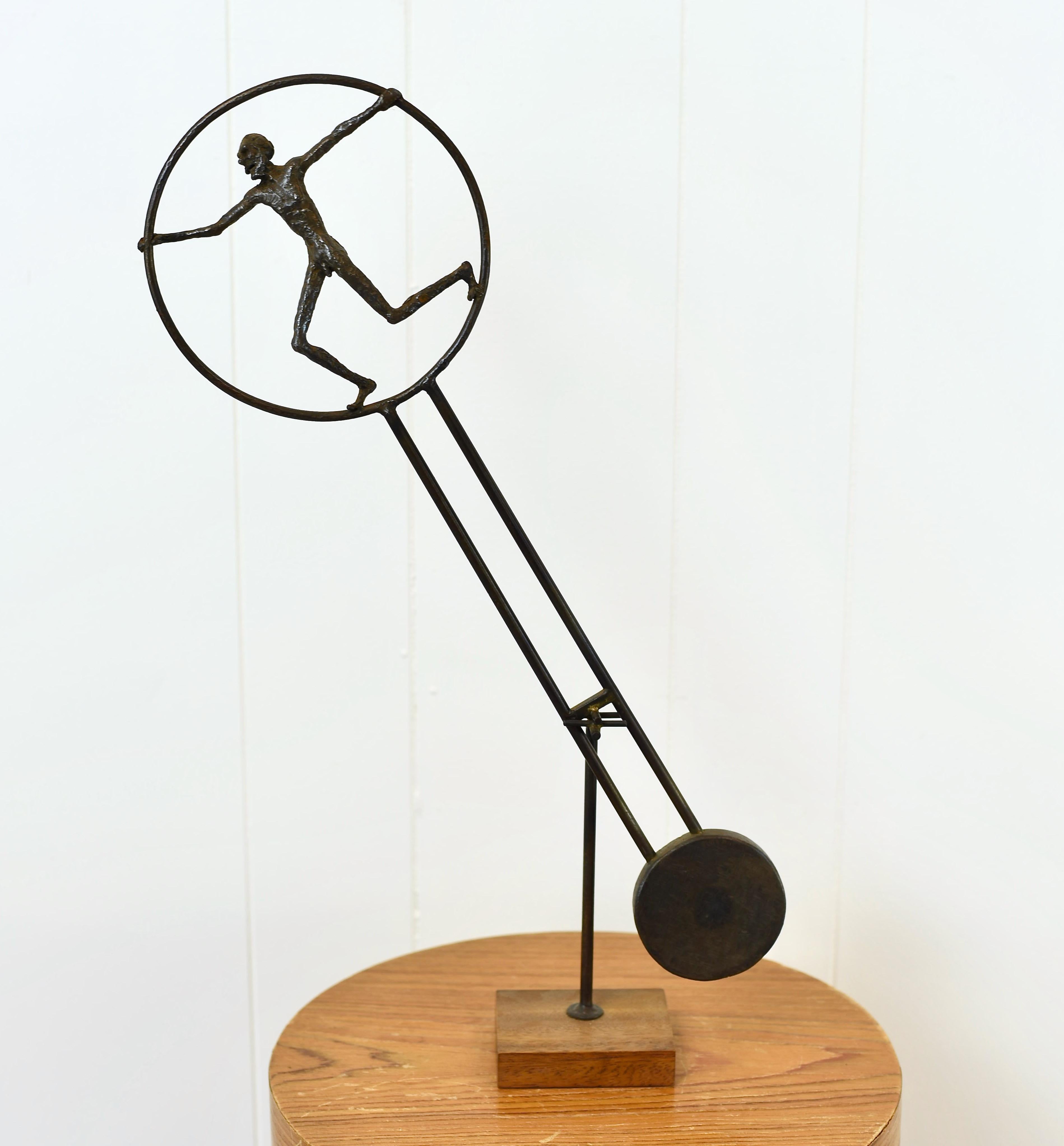 Mid-Century Modern Brutalist Abstract Welded Steel Pendulum Mid Century Modern Kinetic Sculpture For Sale