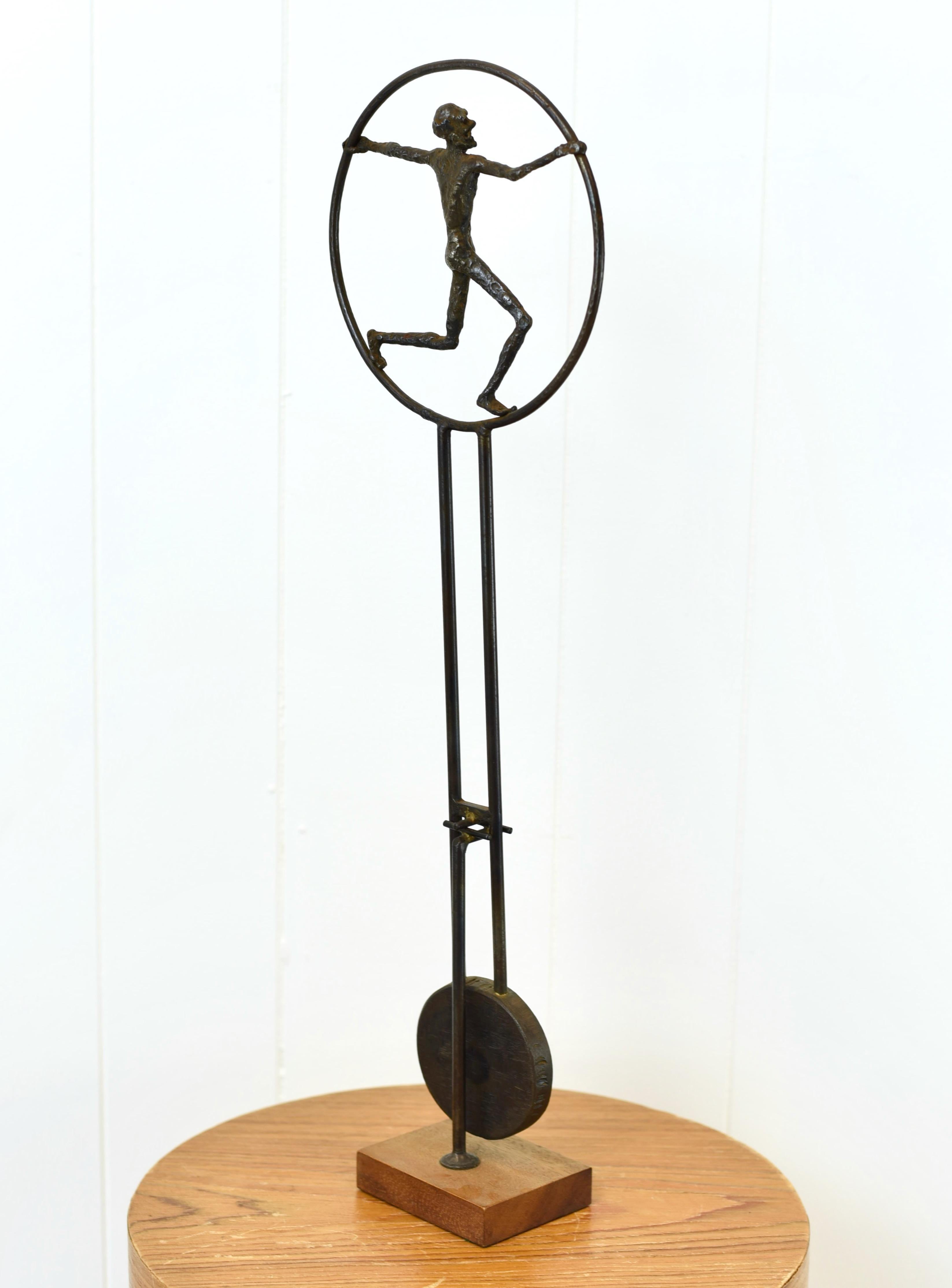 Brutalist Abstract Welded Steel Pendulum Mid Century Modern Kinetic Sculpture In Good Condition For Sale In Sarasota, FL