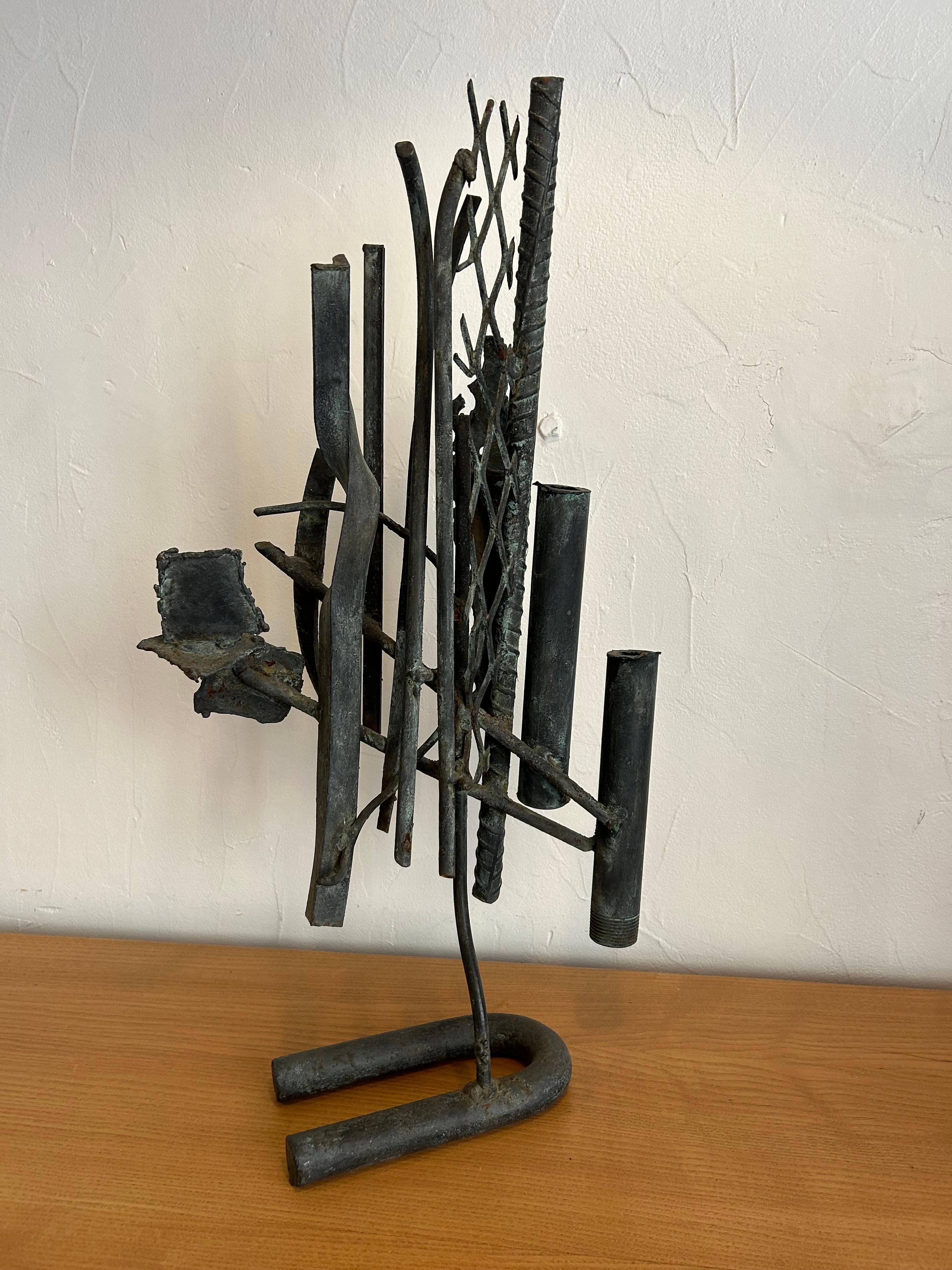 French Brutalist abstract wrought iron sculpture from the 1970s For Sale