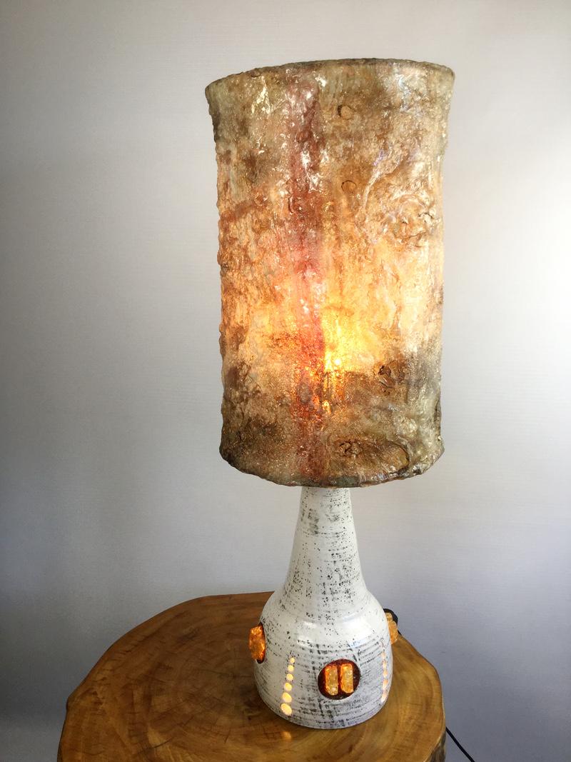 French Brutalist Accolay Ceramic Table Lamp, 1960s