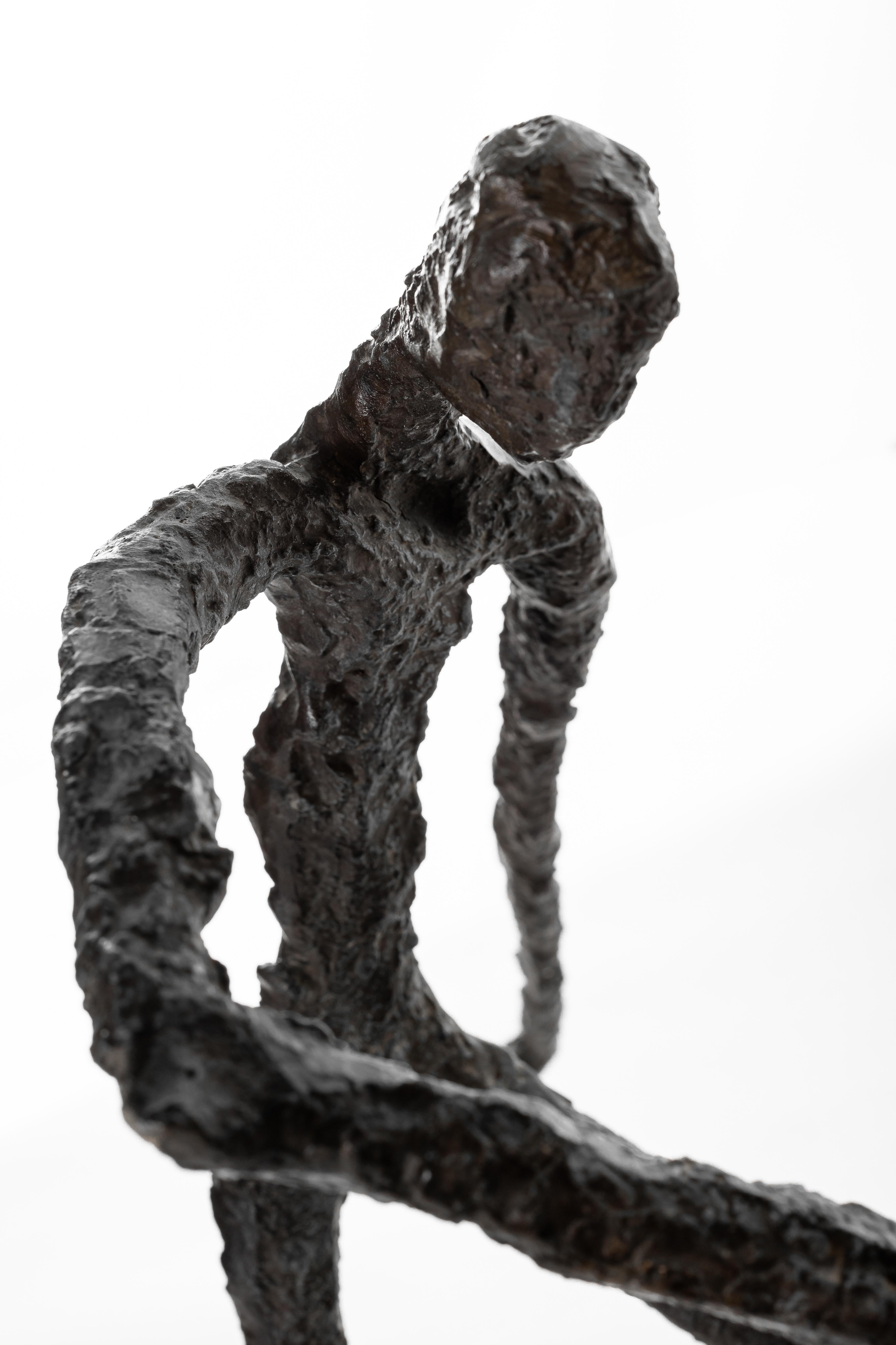 Metal Brutalist Acrobat Figure on Modern Stand For Sale