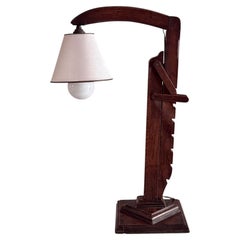 Brutalist Adjustable Wooden Lamp with Shade – 1950