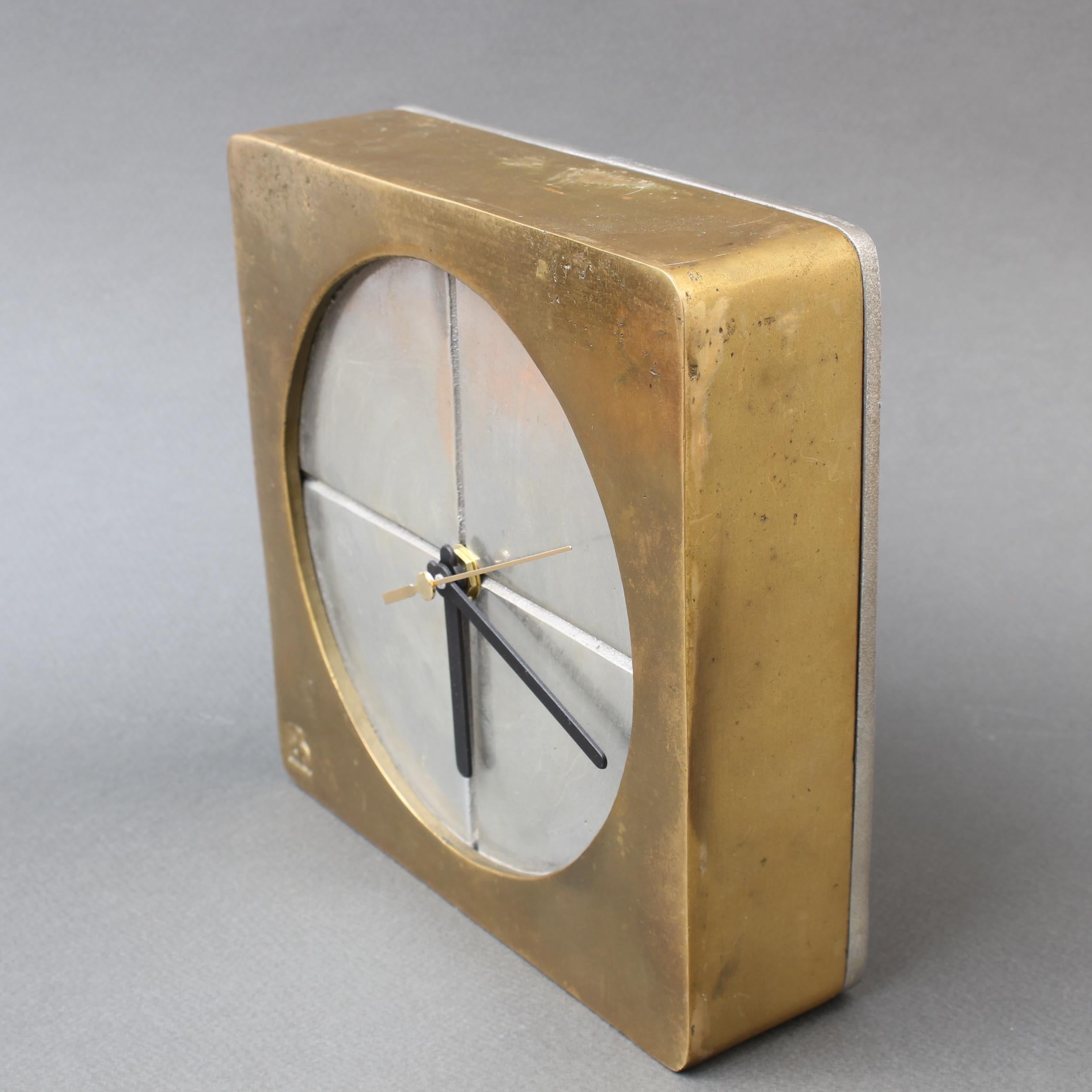 Brutalist Aluminium and Brass Decorative Clock by David Marshall, circa 1980s 4