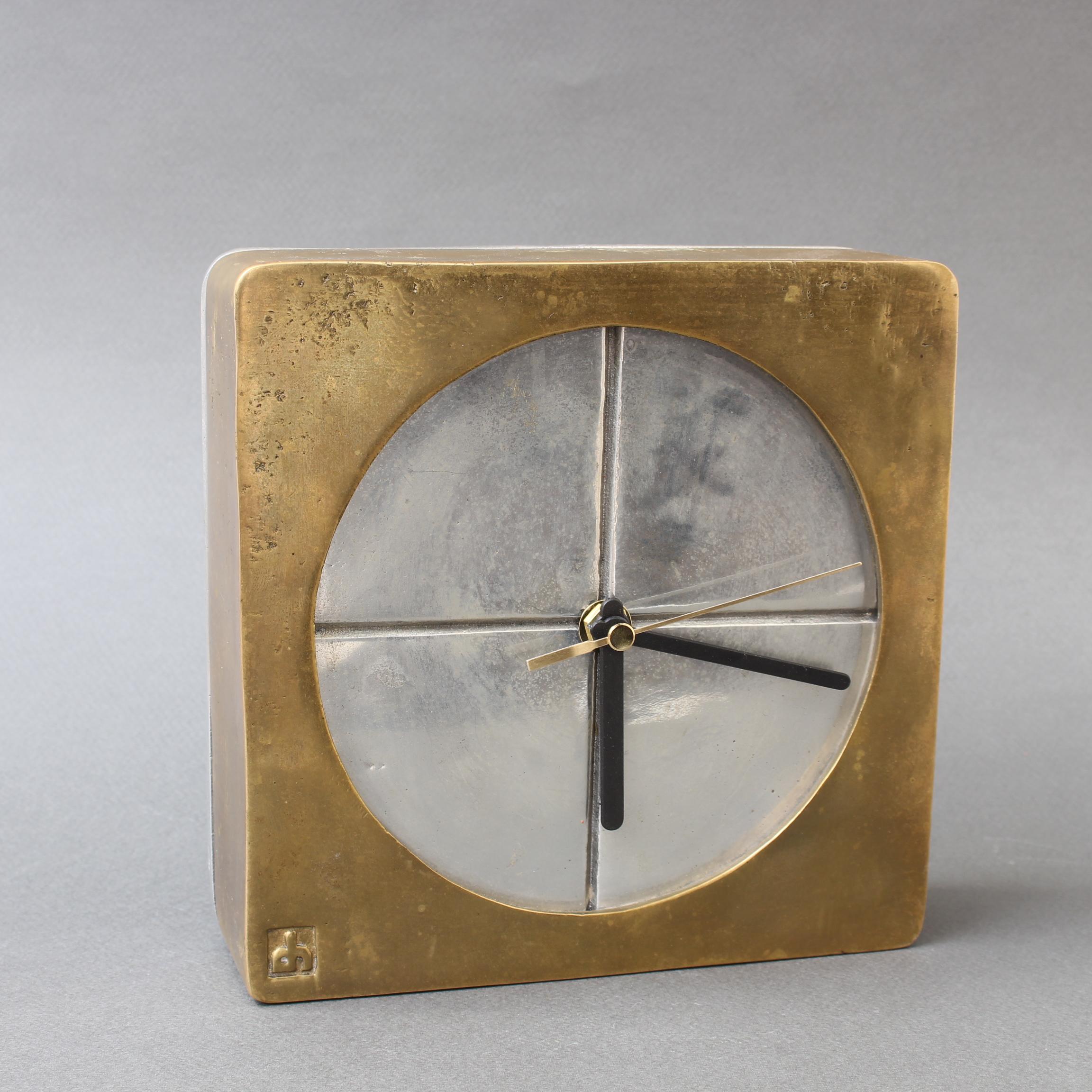 Aluminum Brutalist Aluminium and Brass Decorative Clock by David Marshall, circa 1980s