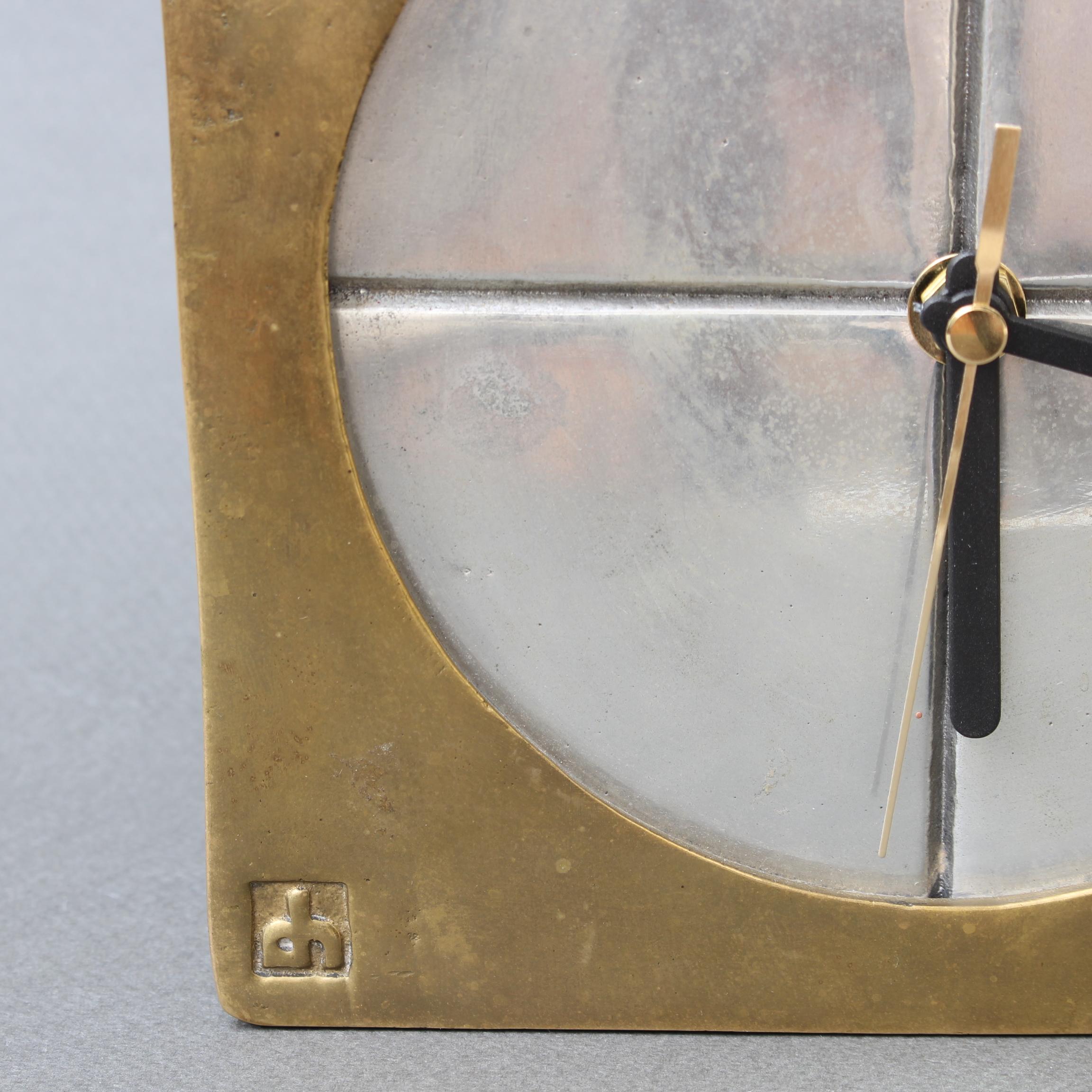 Brutalist Aluminium and Brass Decorative Clock by David Marshall, circa 1980s 1
