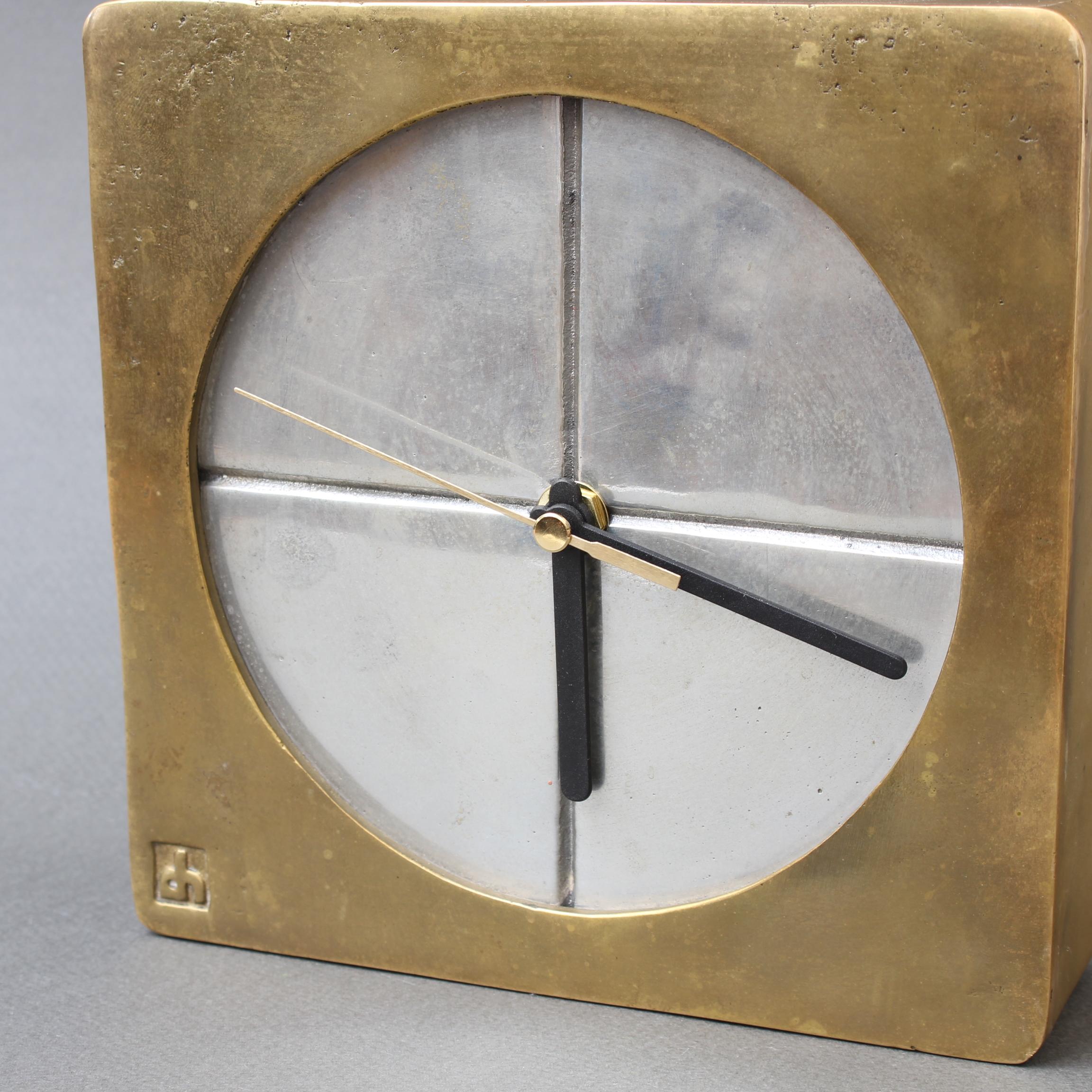 Brutalist Aluminium and Brass Decorative Clock by David Marshall, circa 1980s 2