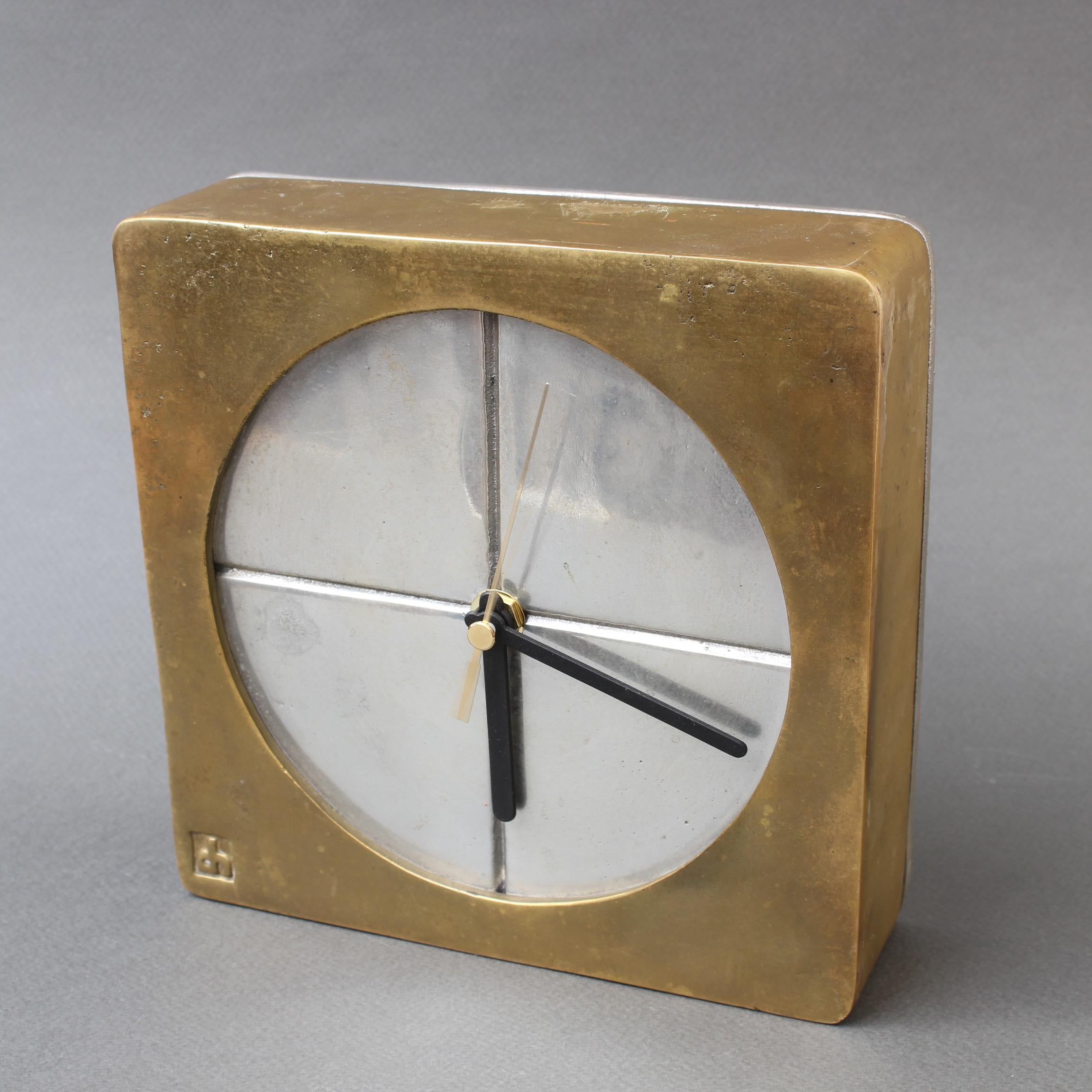 Brutalist Aluminium and Brass Decorative Clock by David Marshall, circa 1980s 3