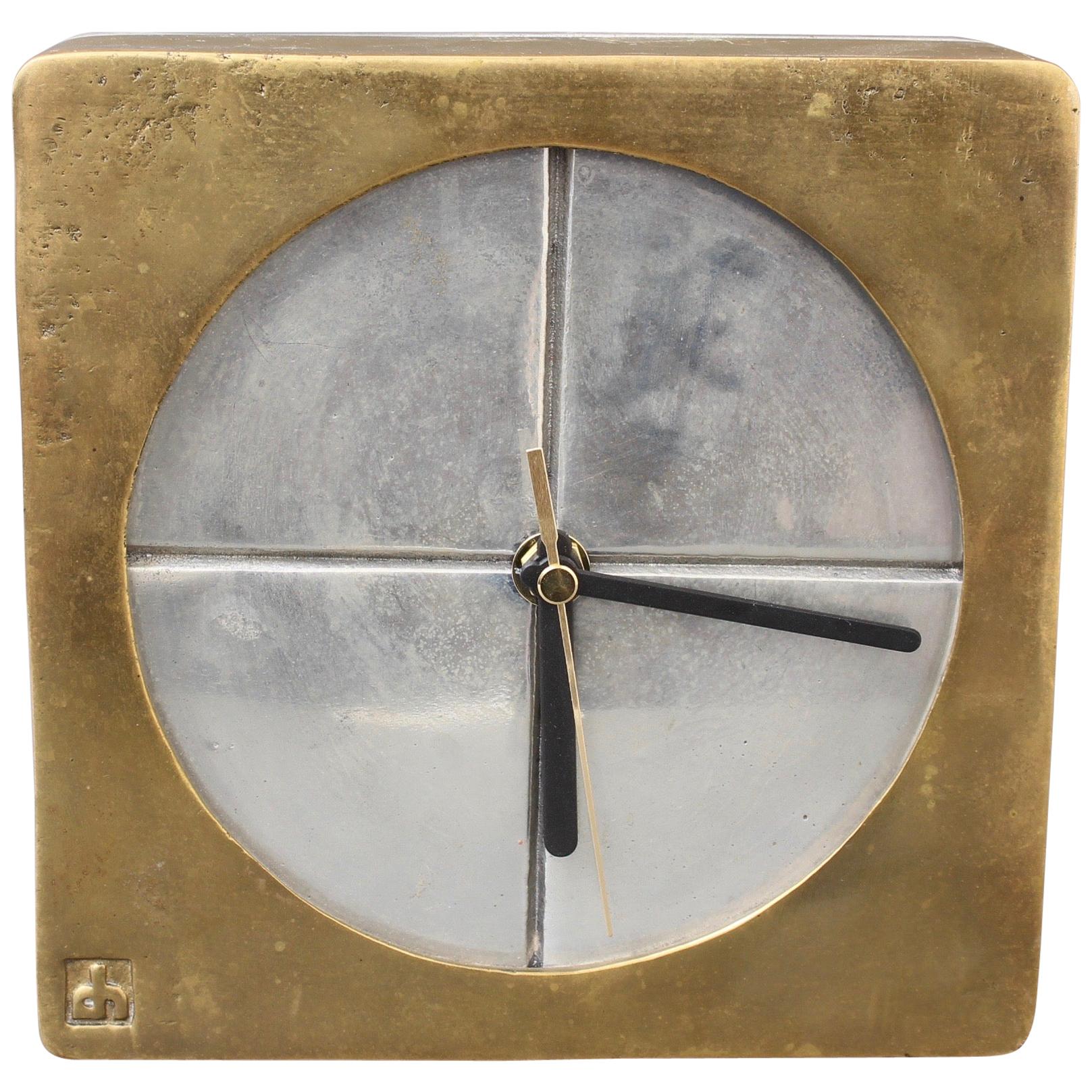 Brutalist Aluminium and Brass Decorative Clock by David Marshall, circa 1980s