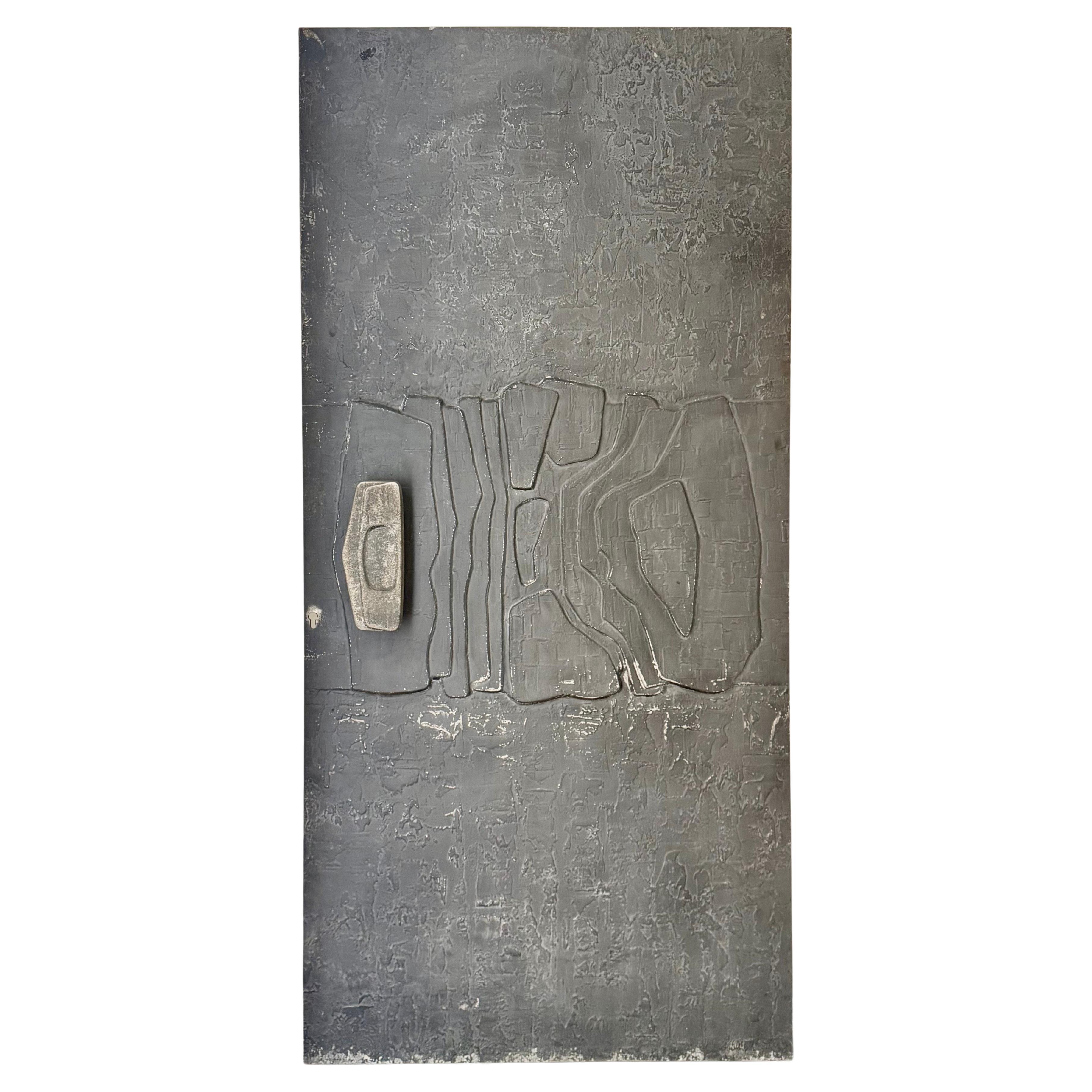 Brutalist Aluminium Door Panel with Weathered Grey Patina