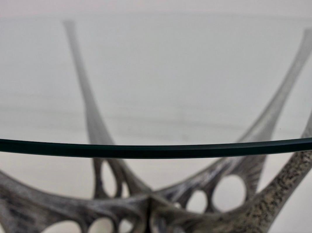 Brutalist Aluminum and Glass Coffee Table by Willy Ceysens In Good Condition In Madrid, ES