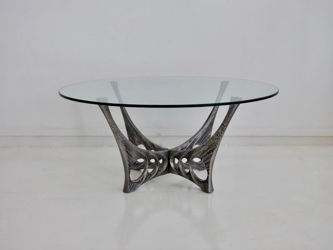 Brutalist Aluminum and Glass Coffee Table by Willy Ceysens 1