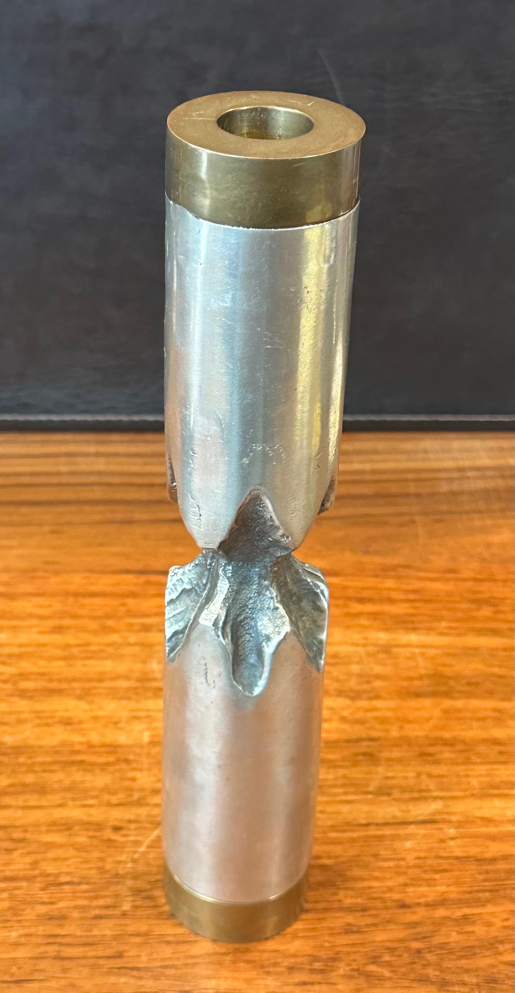 Brutalist Aluminum & Brass Desenos Candlestick by David Marshall In Good Condition For Sale In San Diego, CA