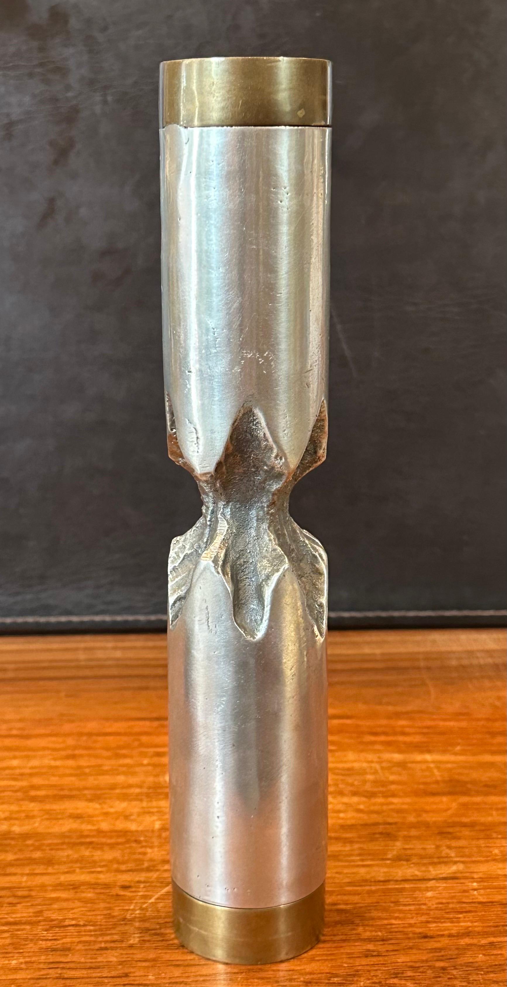 20th Century Brutalist Aluminum & Brass Desenos Candlestick by David Marshall For Sale
