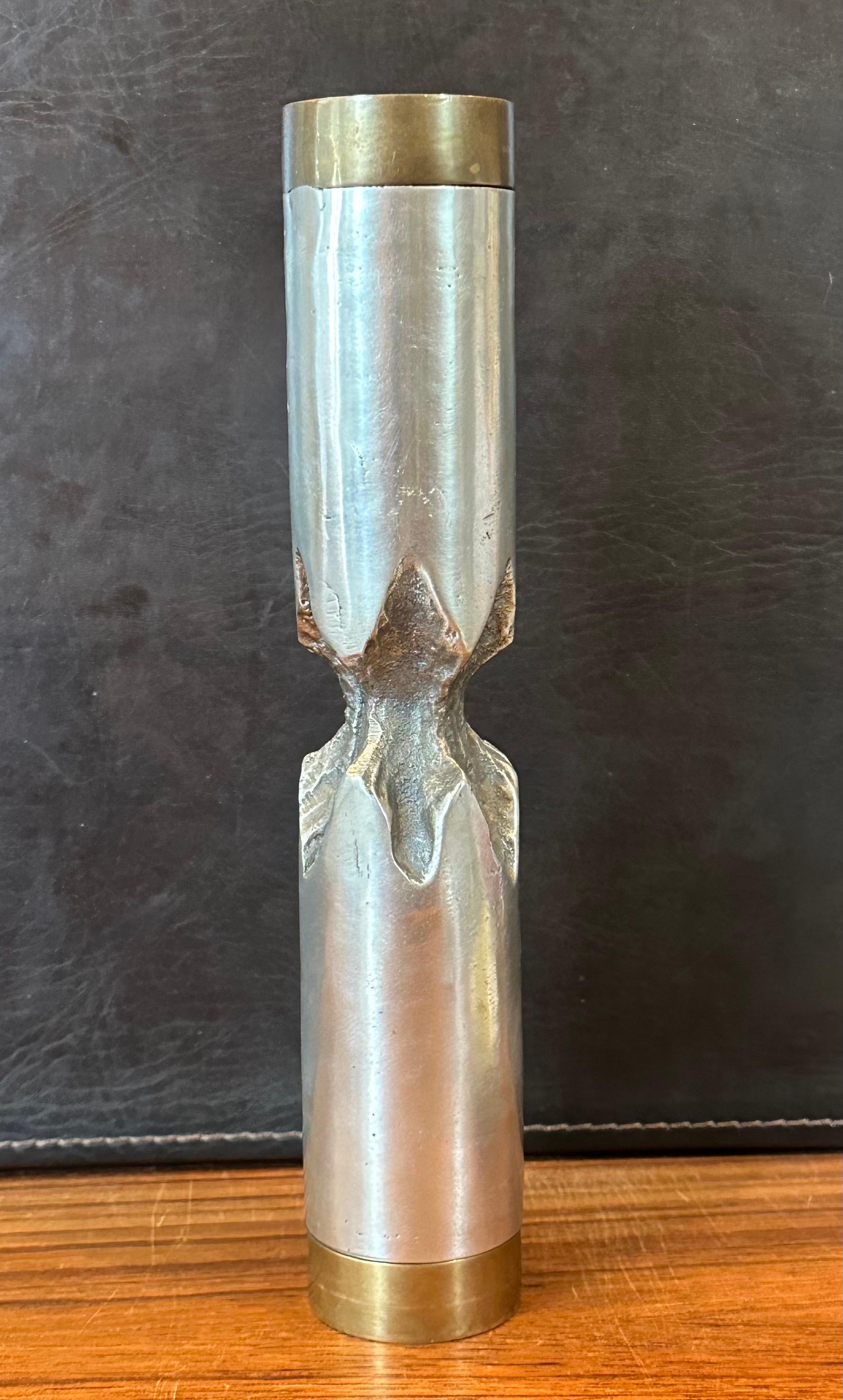 Brutalist Aluminum & Brass Desenos Candlestick by David Marshall For Sale 1