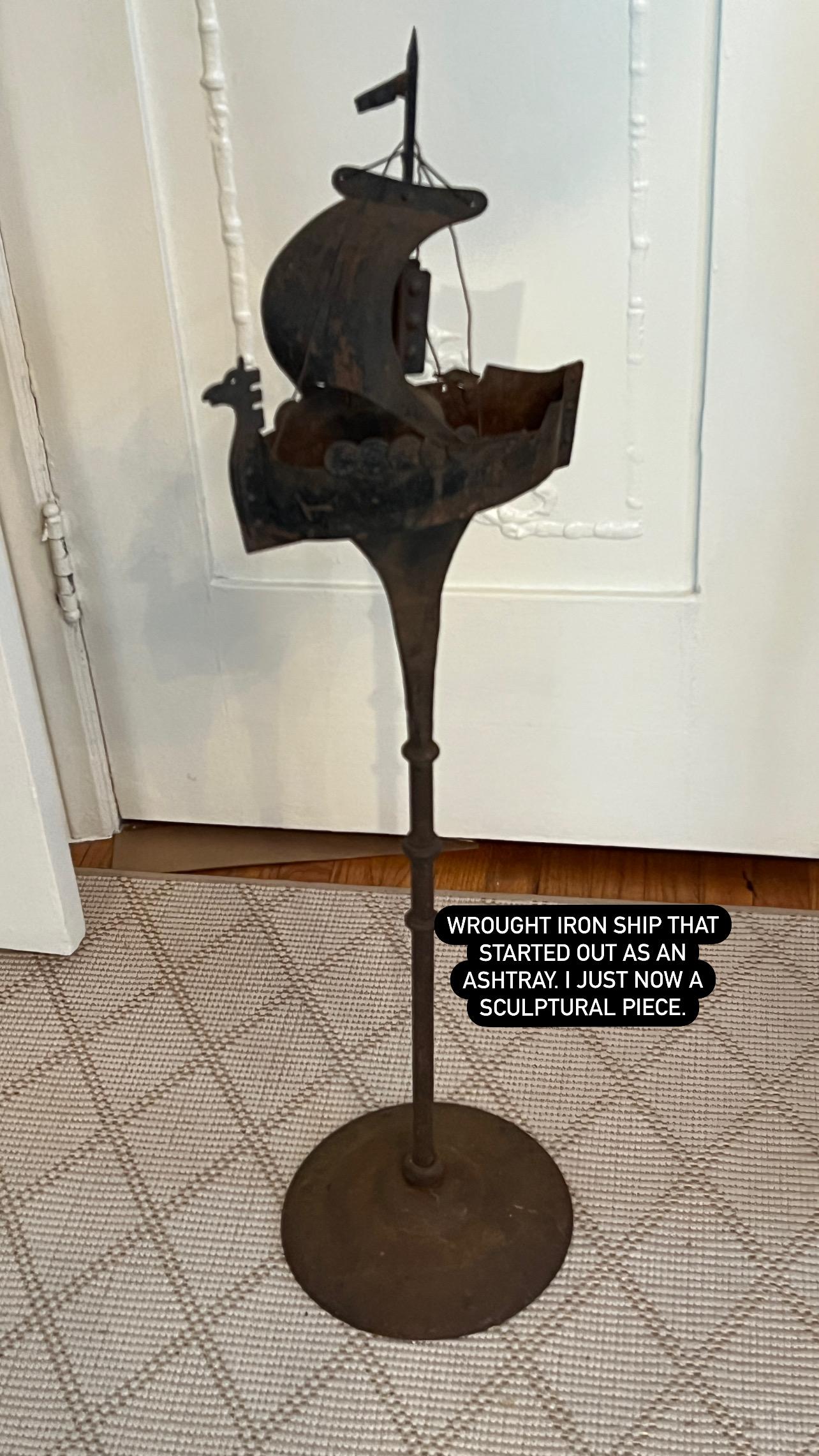 A heavily patinated but beautifully designed Viking ship.  The piece was originally designed to be an ashtray and now great or 420!  However it could be a decorative piece in any space or in the garden.  

A complement to any space - 

Please note