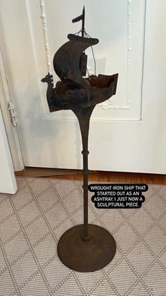 Brutalist and Heavily Patinated Metal Viking Ship  420 Sculpture Ashtray
