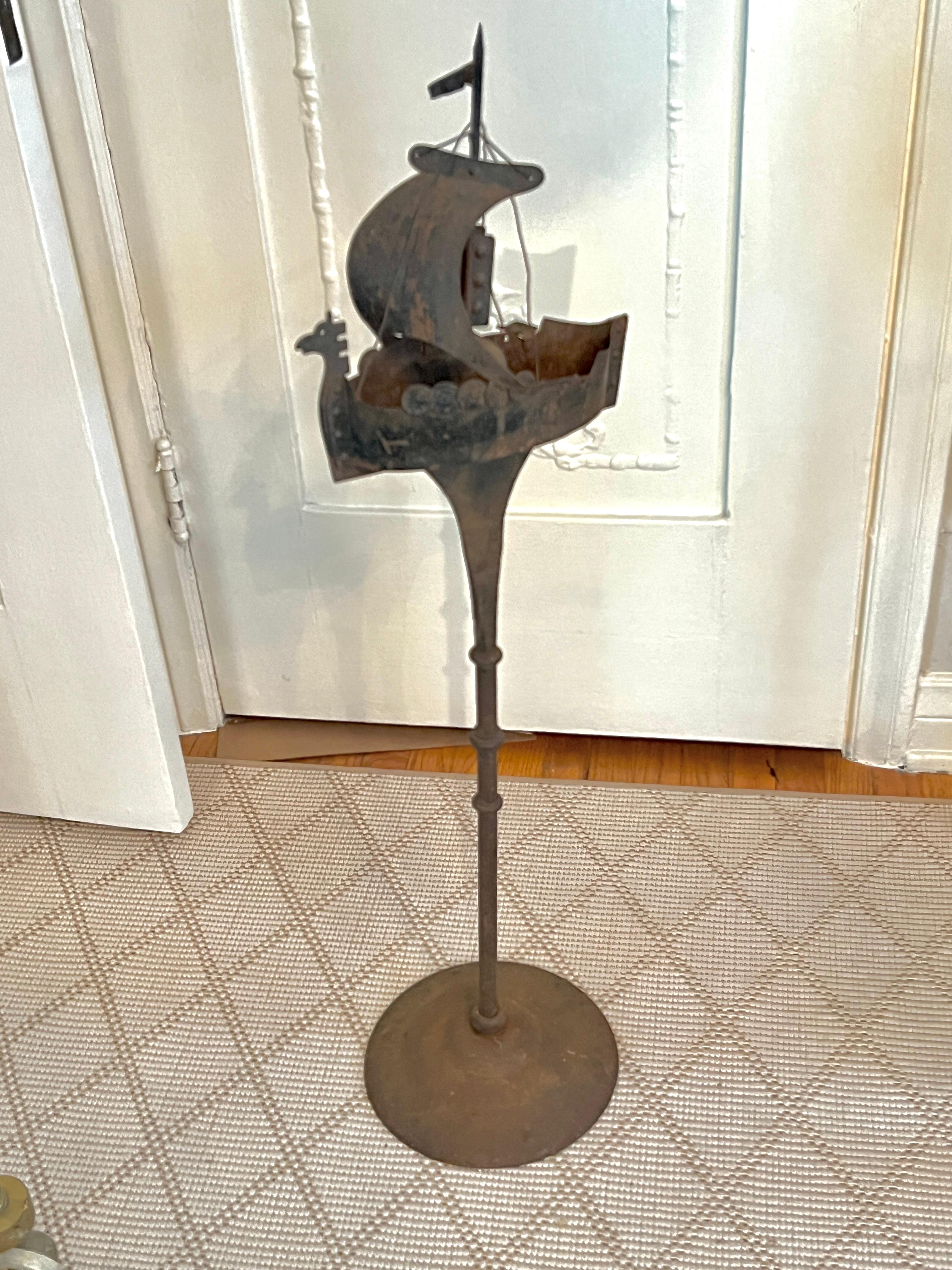 Mid-Century Modern Brutalist and Heavily Patinated Metal Viking Ship  420 Sculpture Ashtray For Sale