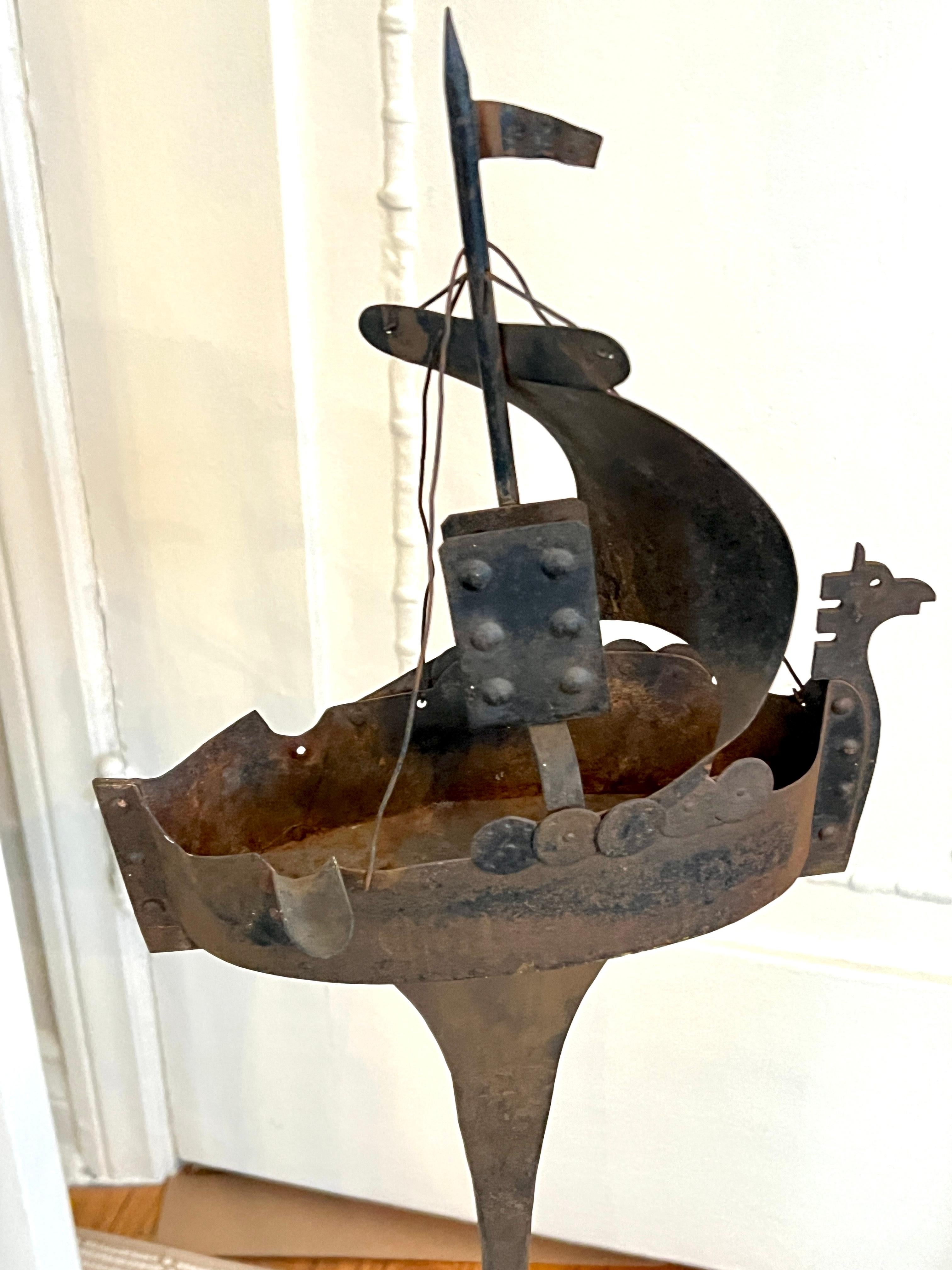 20th Century Brutalist and Heavily Patinated Metal Viking Ship  420 Sculpture Ashtray For Sale