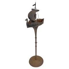 Brutalist and Heavily Patinated Metal Viking Ship  420 Sculpture Ashtray