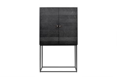 Brutalist and MCM 1950s Design Style Wooden and Black Metal Bar Cabinet