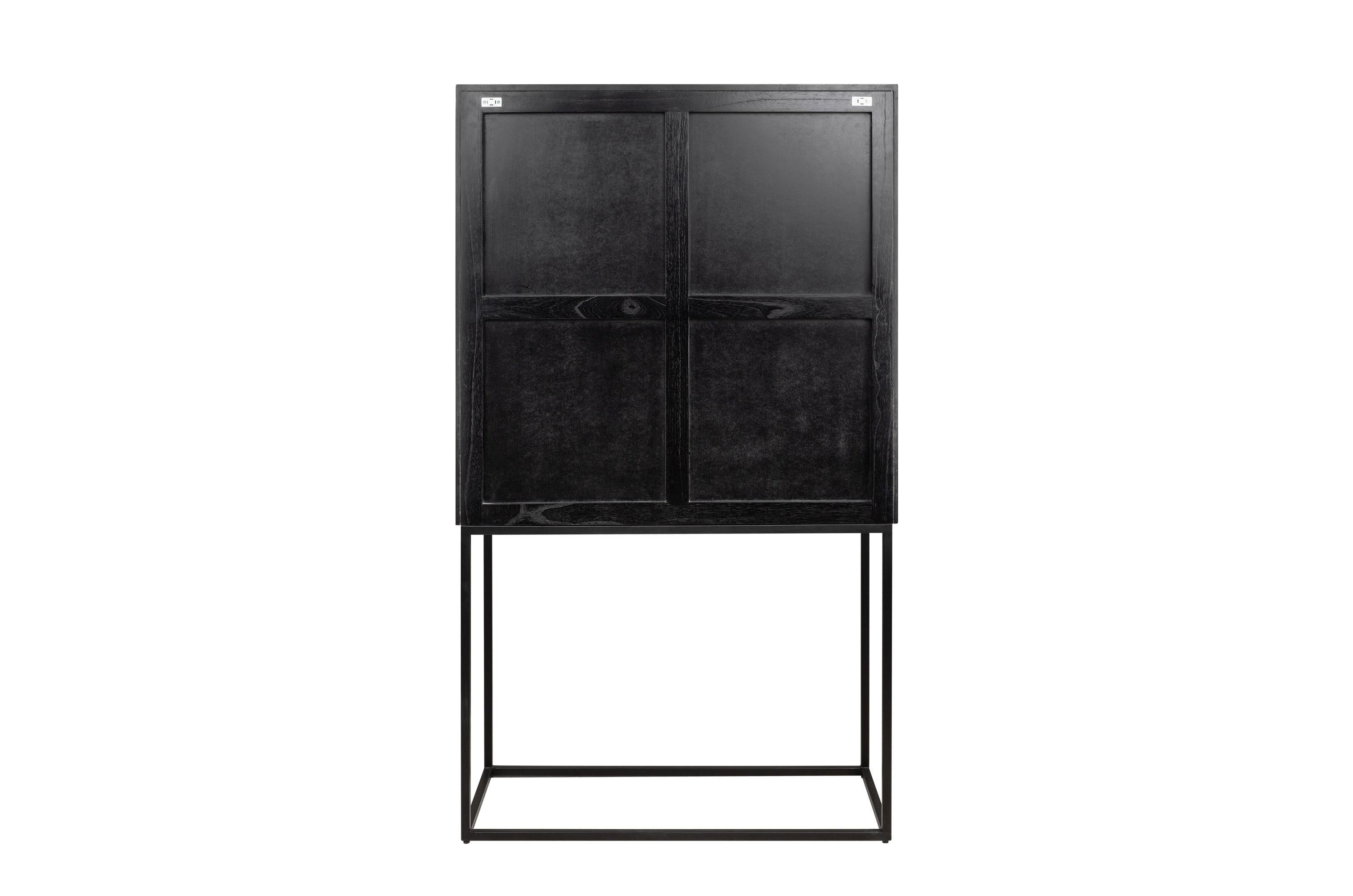European Brutalist and MCM 1950s Design Style Wooden and Black Metal Bar Cabinet For Sale