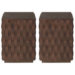 Brutalist and MCM Design Style Wooden Pair of Side Tables