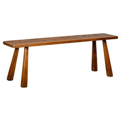 Brutalist and Rustic Farm Bench in Smoked solid Oak, France