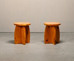 Brutalist and Rustic Stools in solid pine, Sweden 1970s