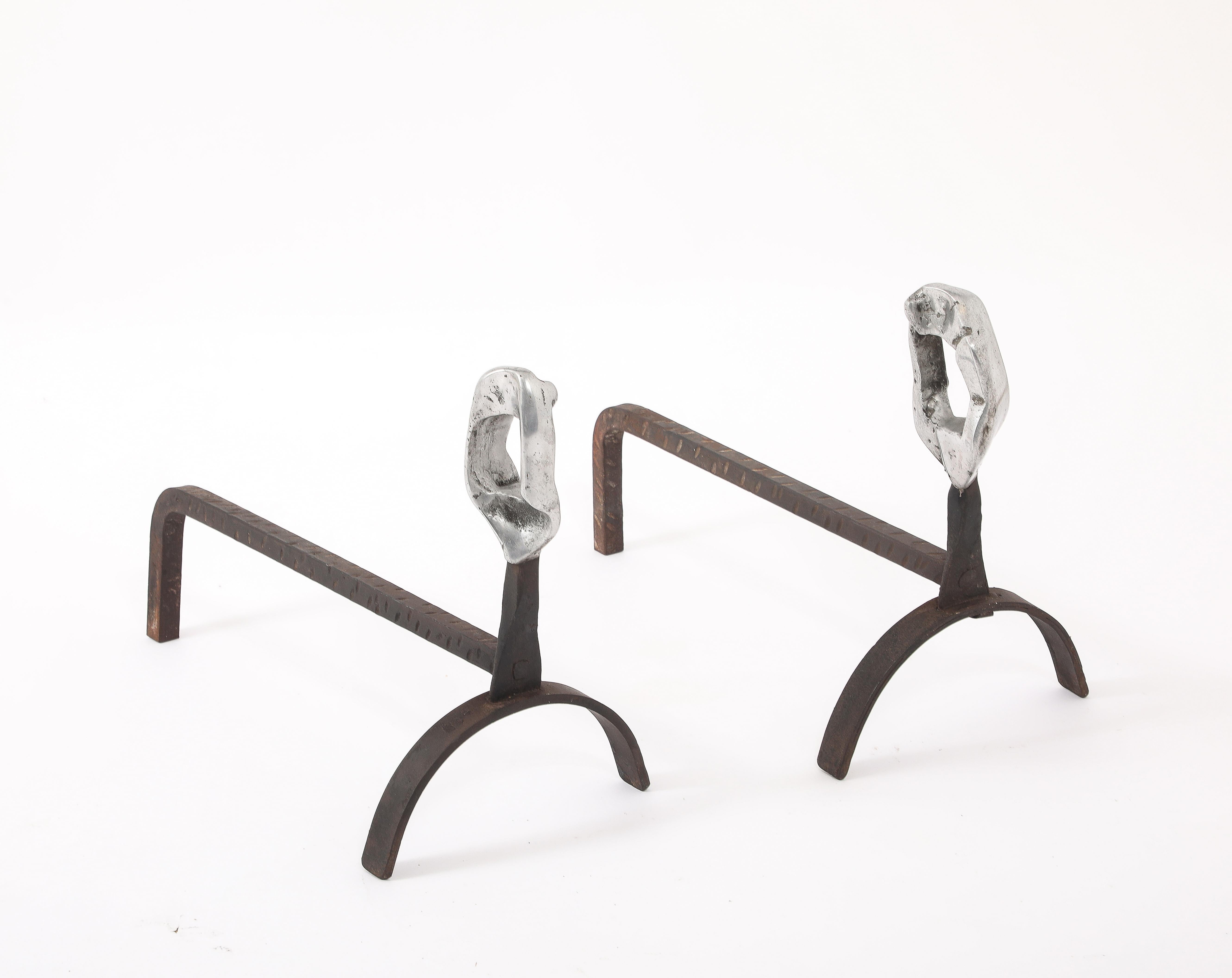 Brutalist Andirons & Tool Set, France 1960's For Sale 3