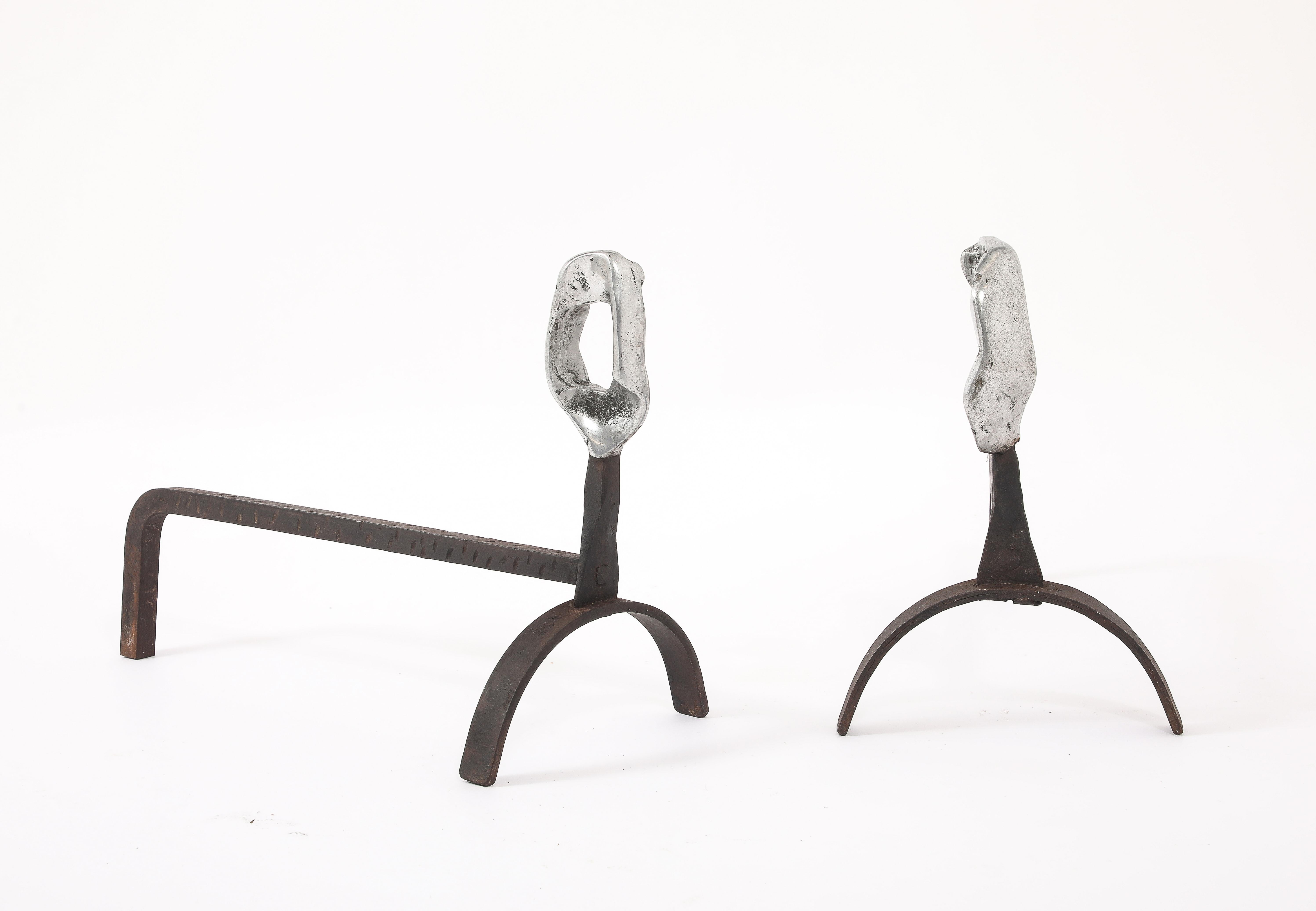 Brutalist Andirons & Tool Set, France 1960's For Sale 4