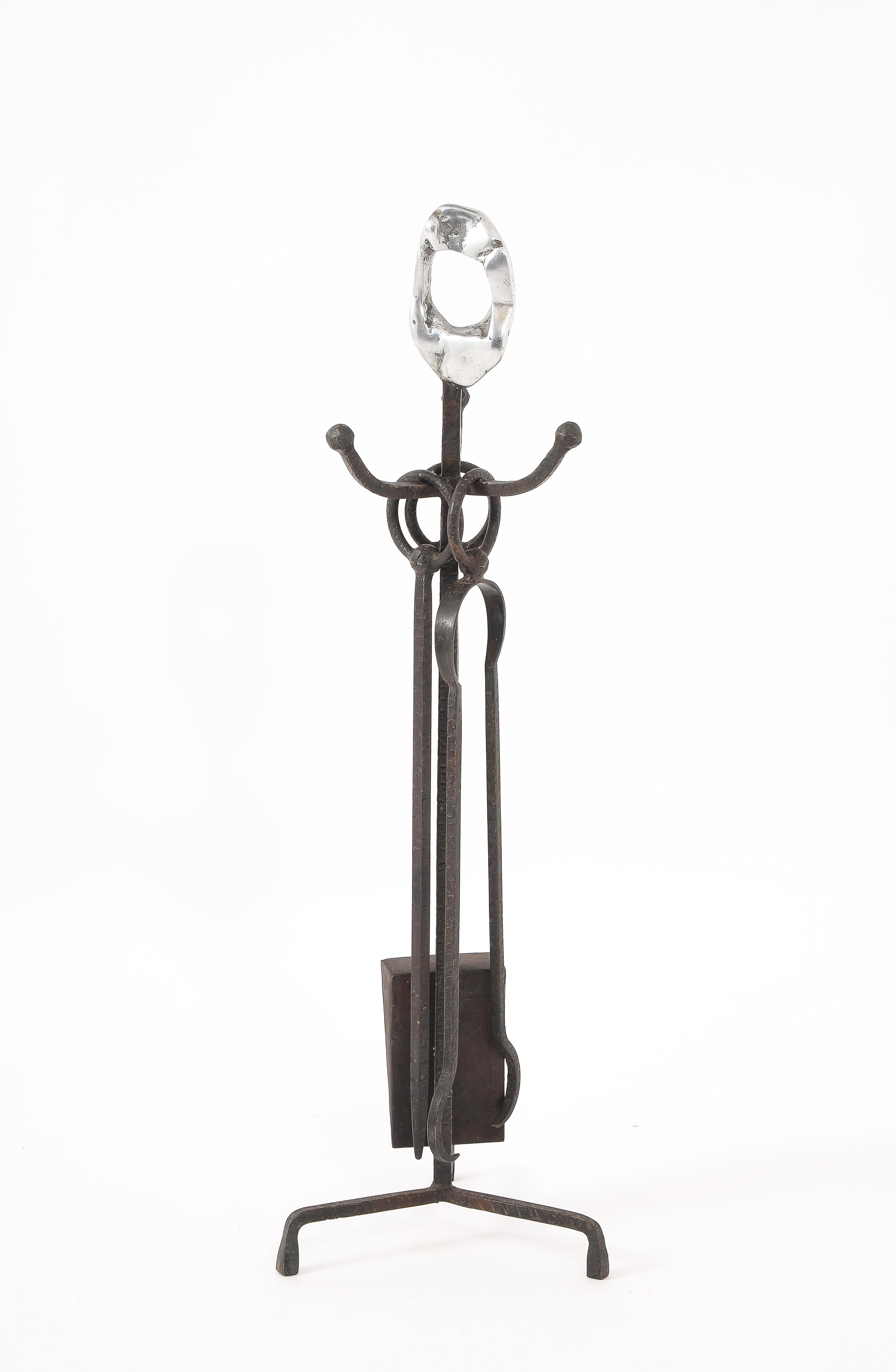 Brutalist Andirons & Tool Set, France 1960's For Sale 8