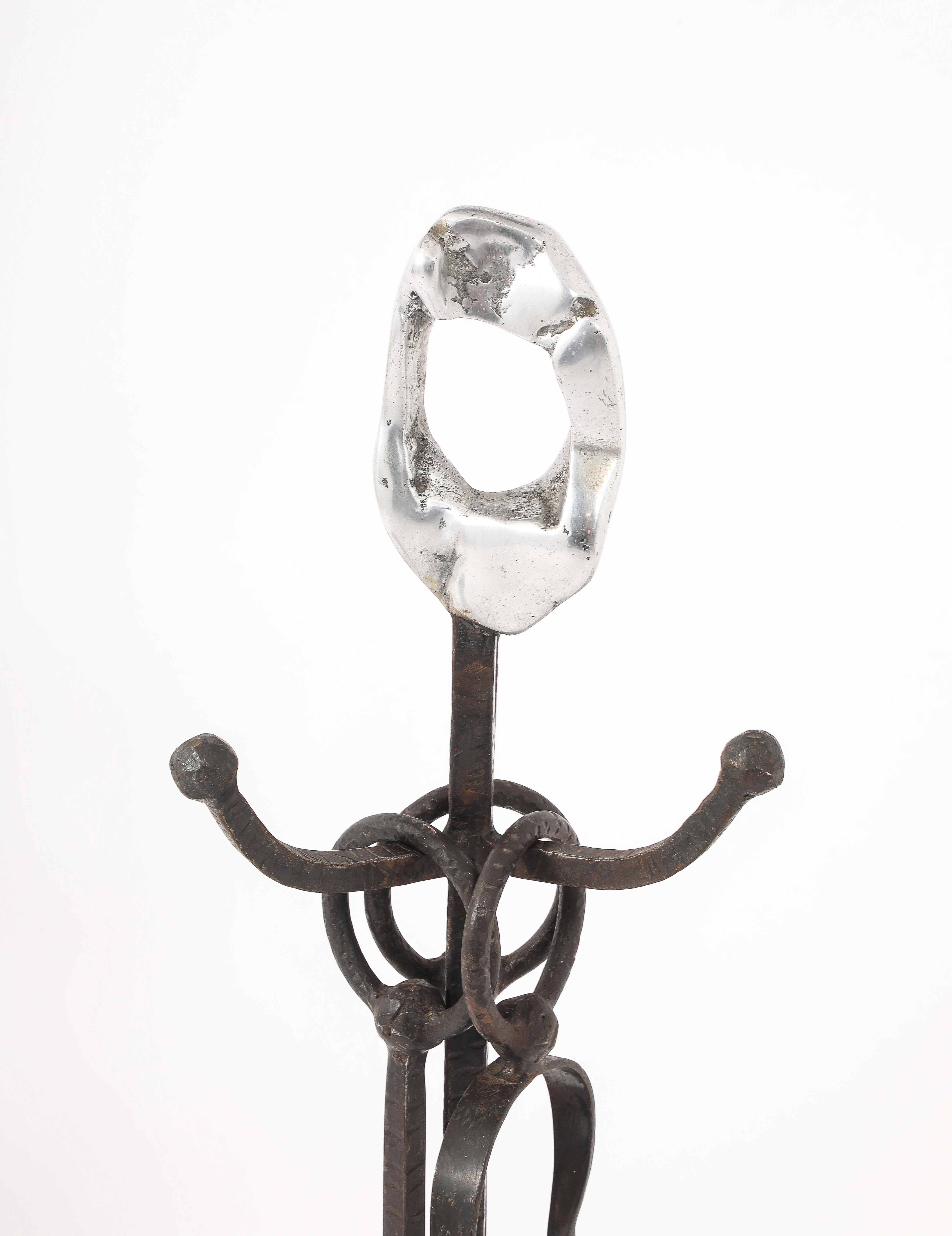 Brutalist Andirons & Tool Set, France 1960's For Sale 9