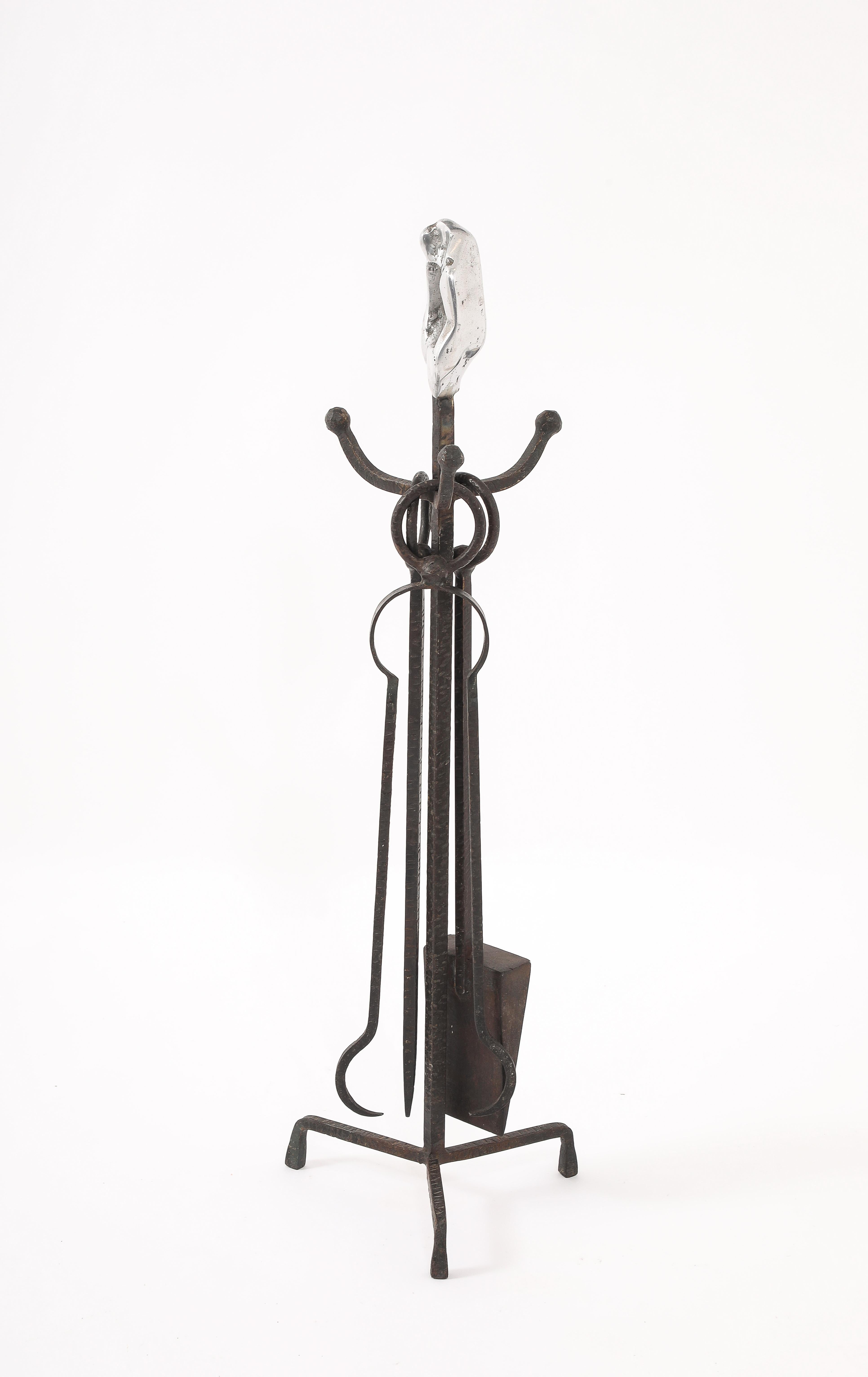Brutalist Andirons & Tool Set, France 1960's For Sale 11