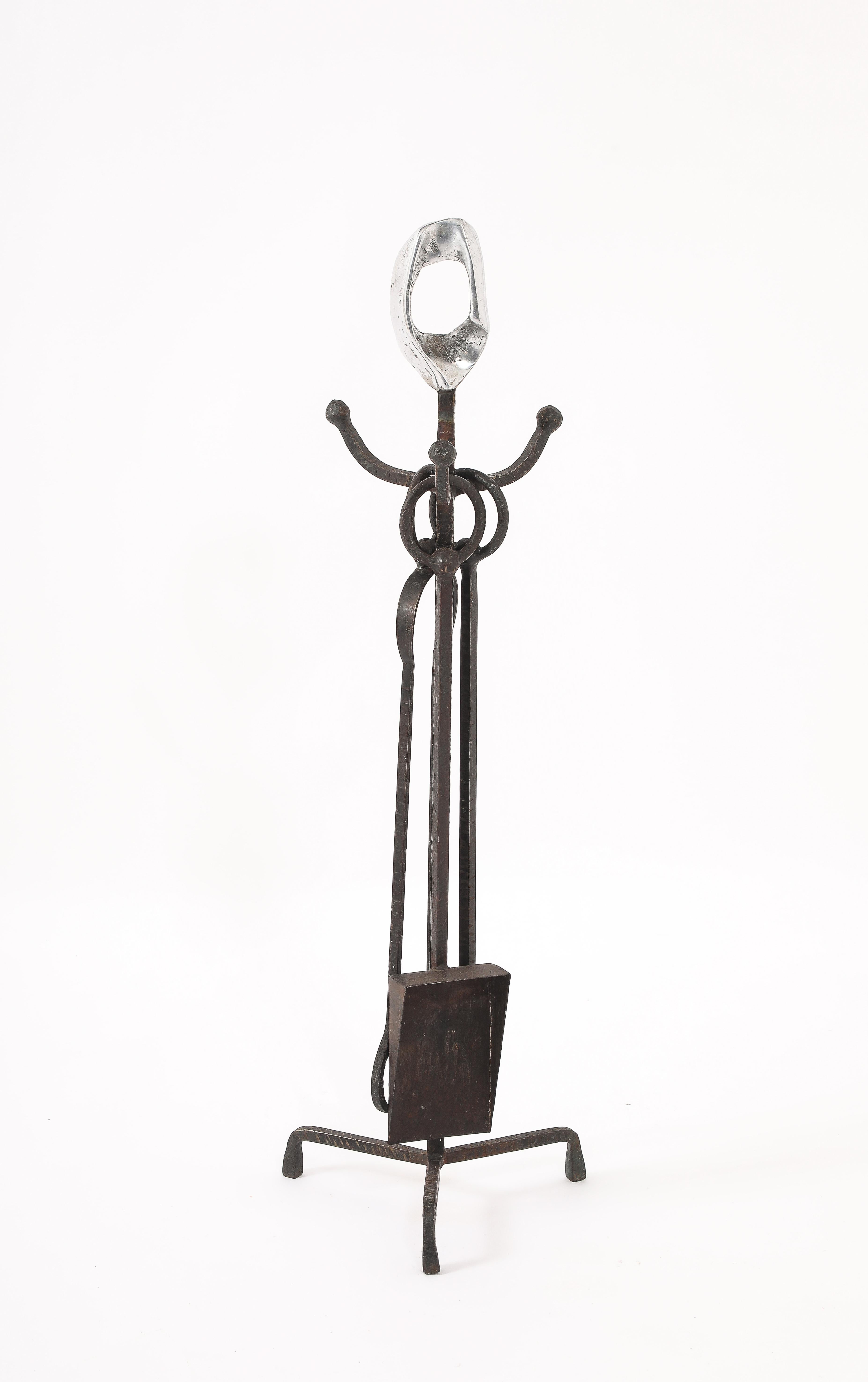 Brutalist Andirons & Tool Set, France 1960's For Sale 12
