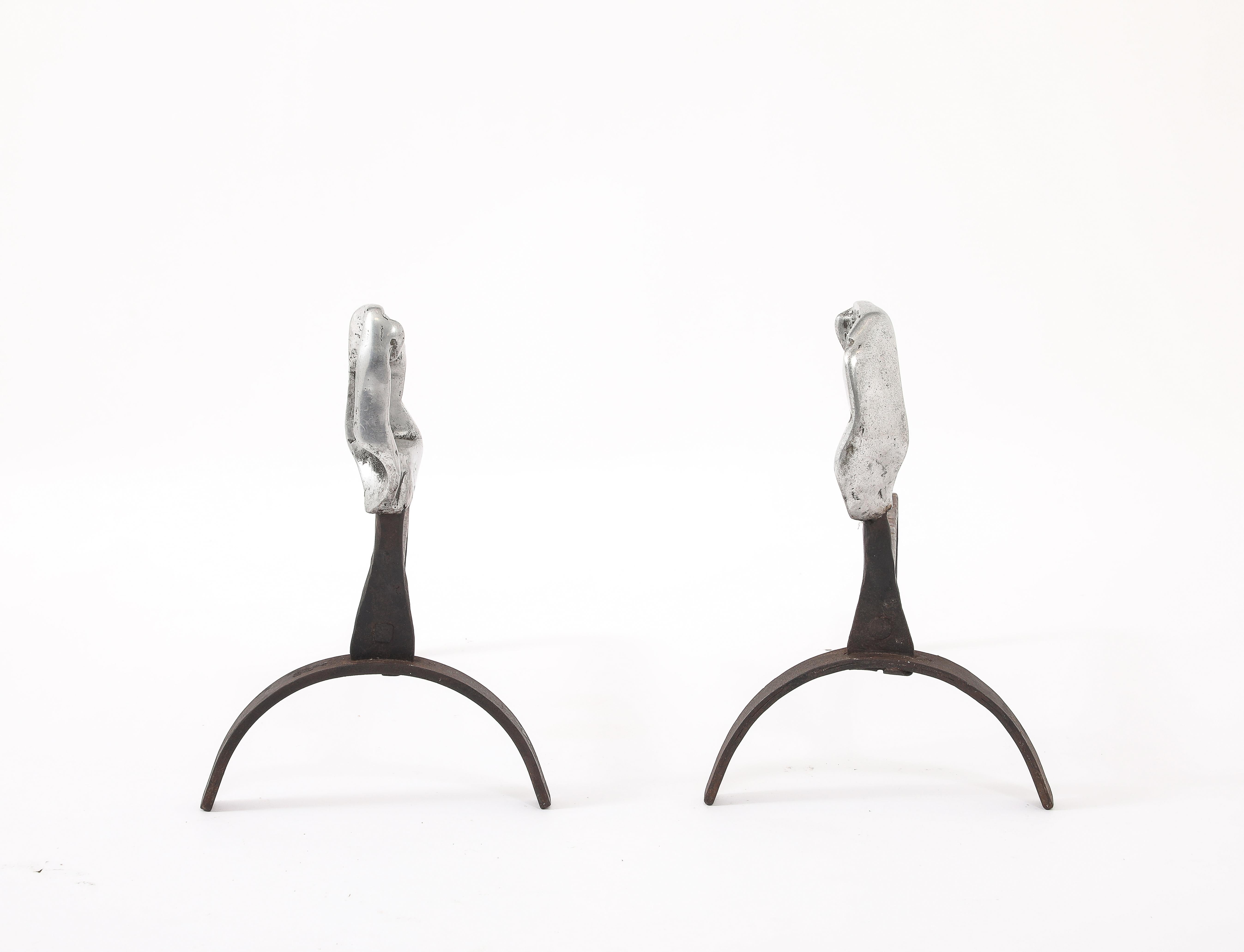 Cast aluminum & Steel andirons and tool set reminiscent of some of Pergay’s work

Andirons 14x22x11
Tools 24x9