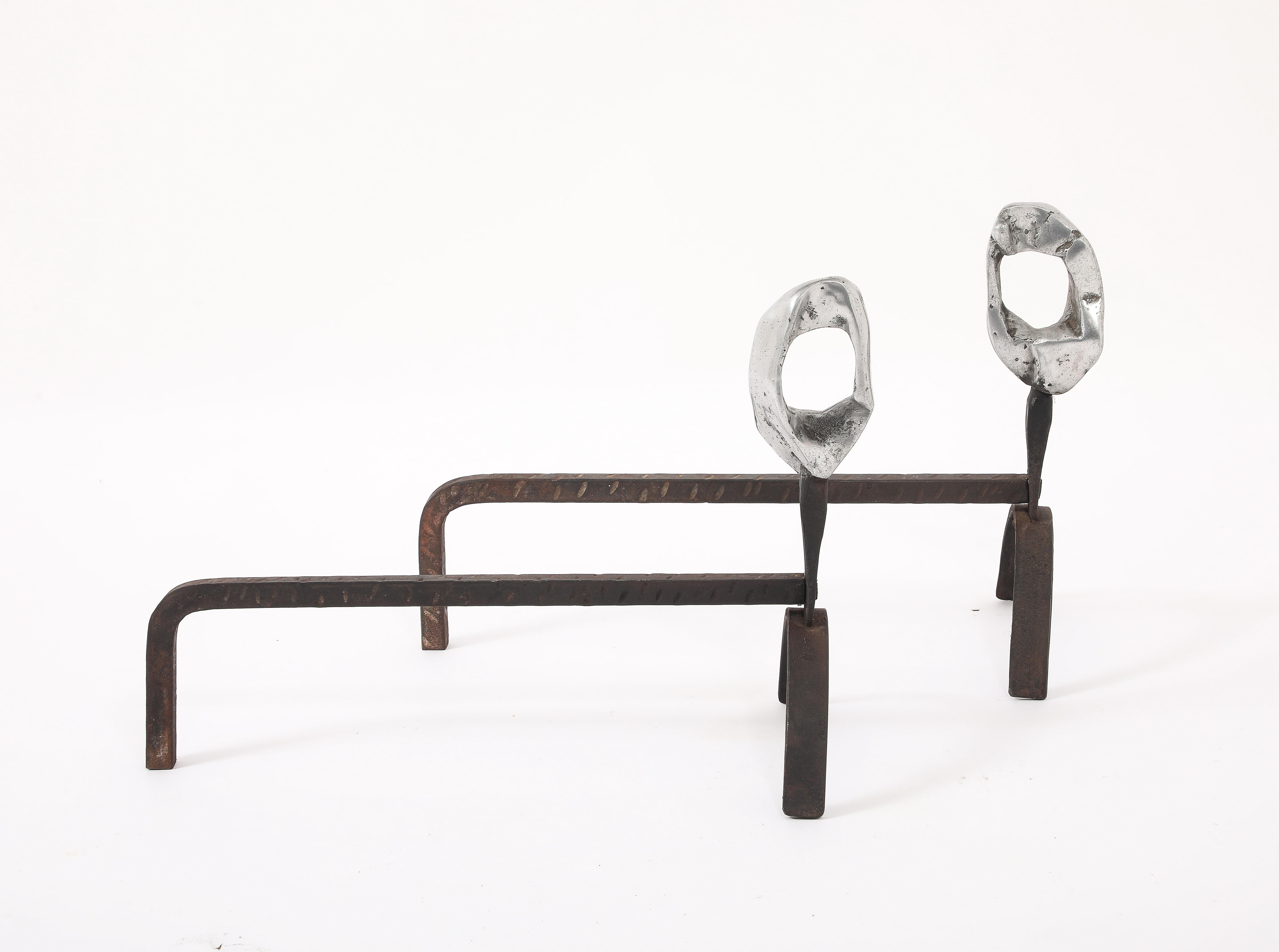 Brutalist Andirons & Tool Set, France 1960's For Sale 1
