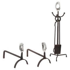 Brutalist Andirons & Tool Set, France 1960's