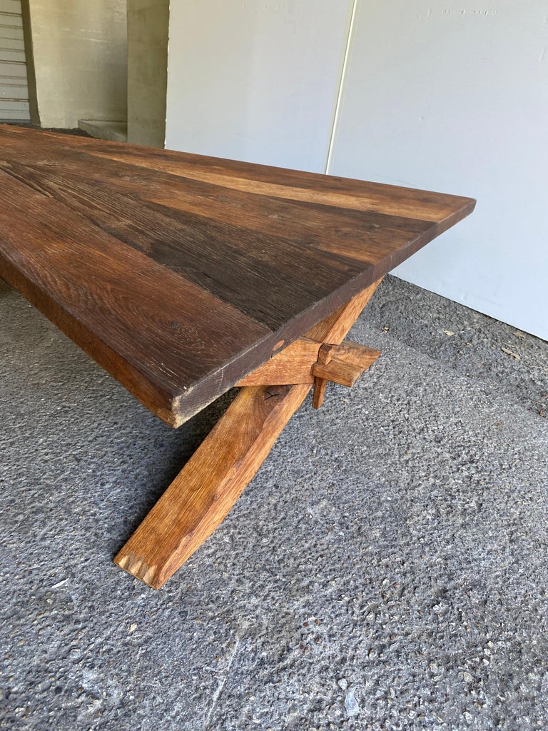 French Brutalist Angular Oak Cocktail Table, France, 1950's For Sale