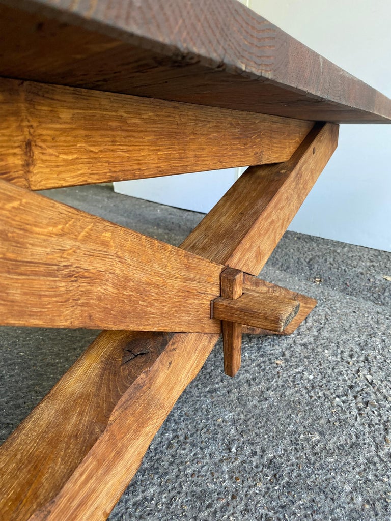Brutalist Angular Oak Cocktail Table, France, 1950's In Good Condition For Sale In Austin, TX