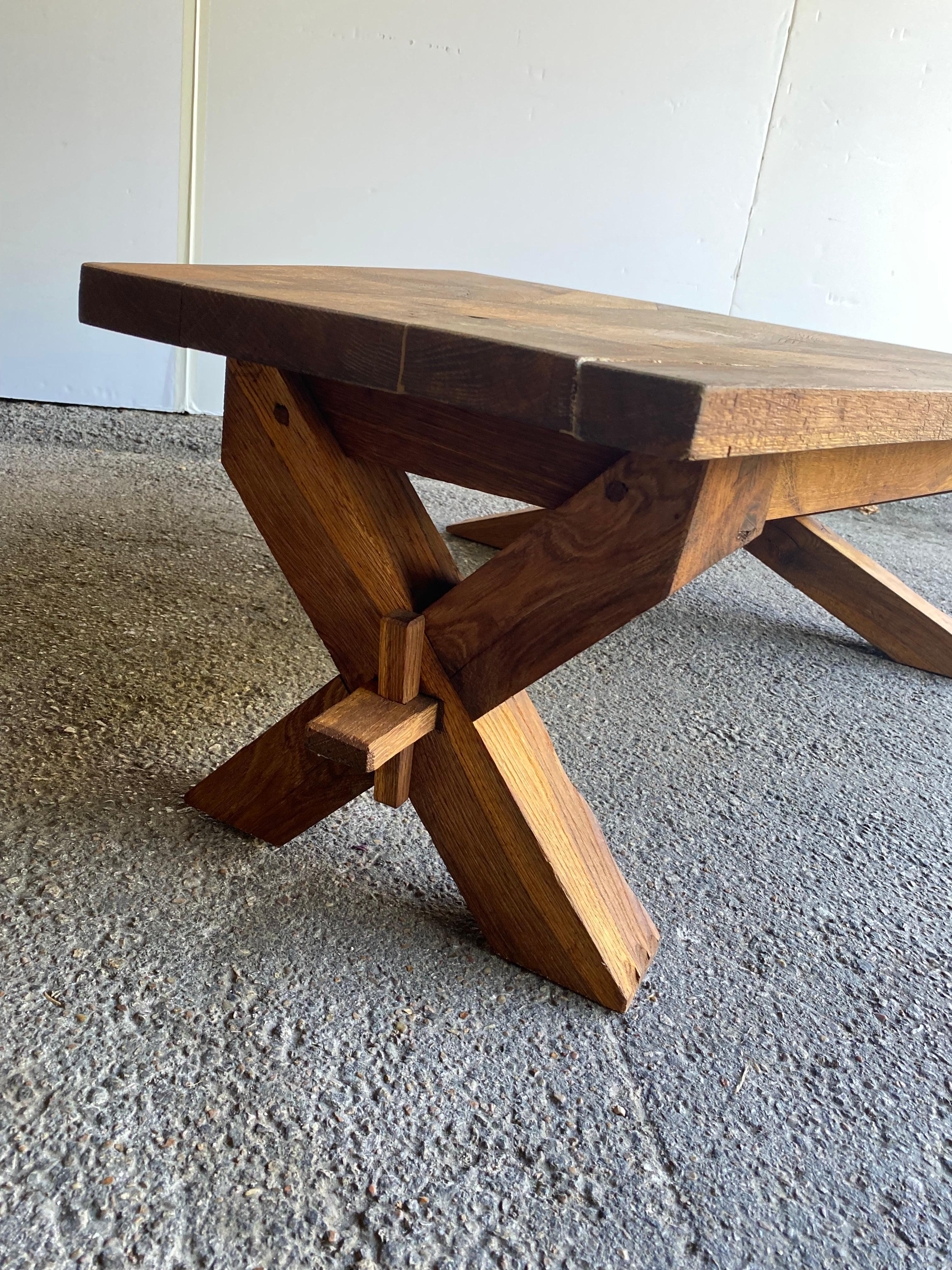 French Brutalist Angular Oak Cocktail Table, France, 1950's For Sale