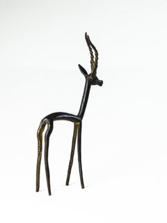 Brutalist Antelope Sculpture, Zoomorphic Figurine, Steel and Gold, 1960s