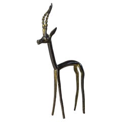 Brutalist Antelope Sculpture, Zoomorphic Figurine, Steel and Gold, 1960s