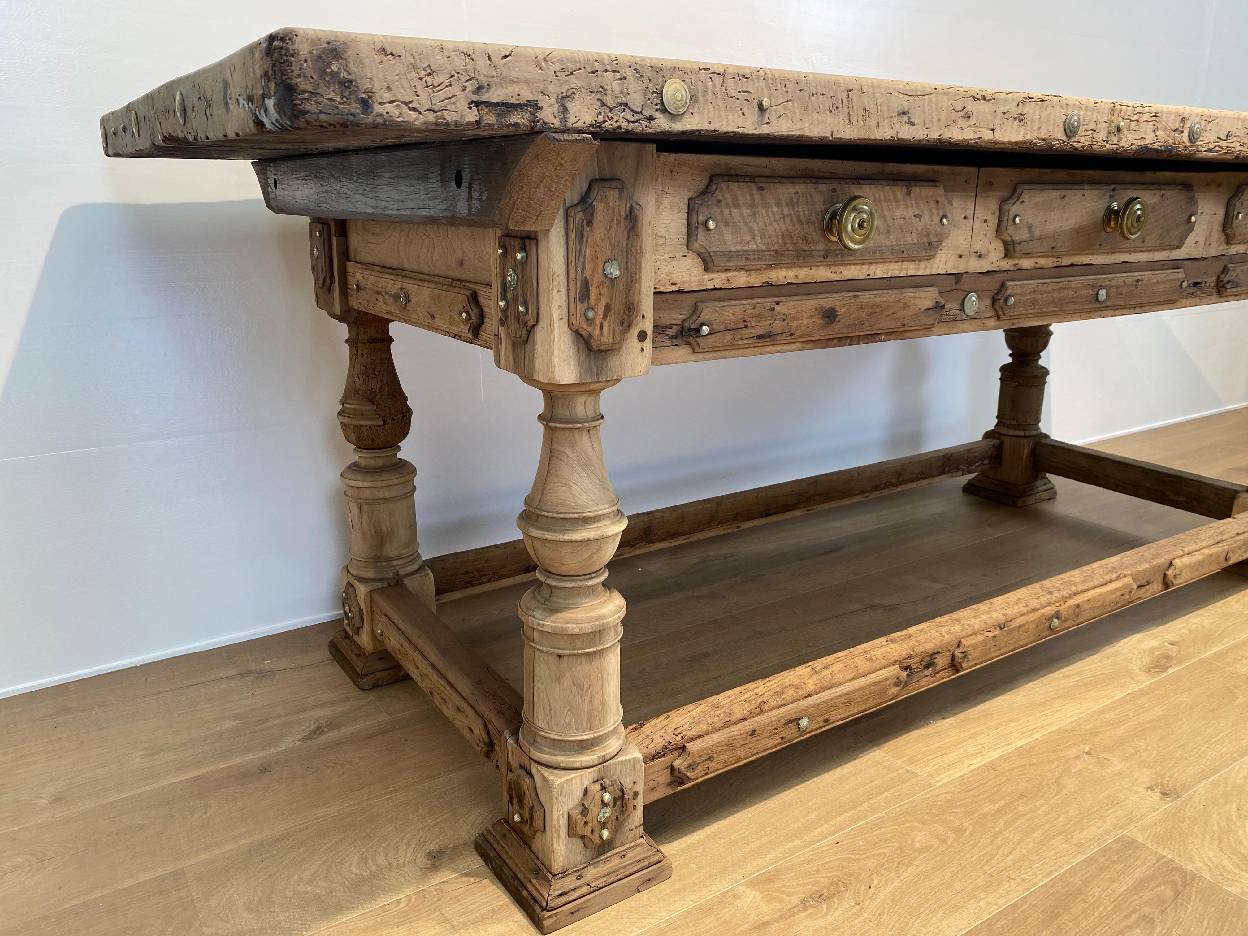 Walnut Brutalist , Antique Italian Table For Sale