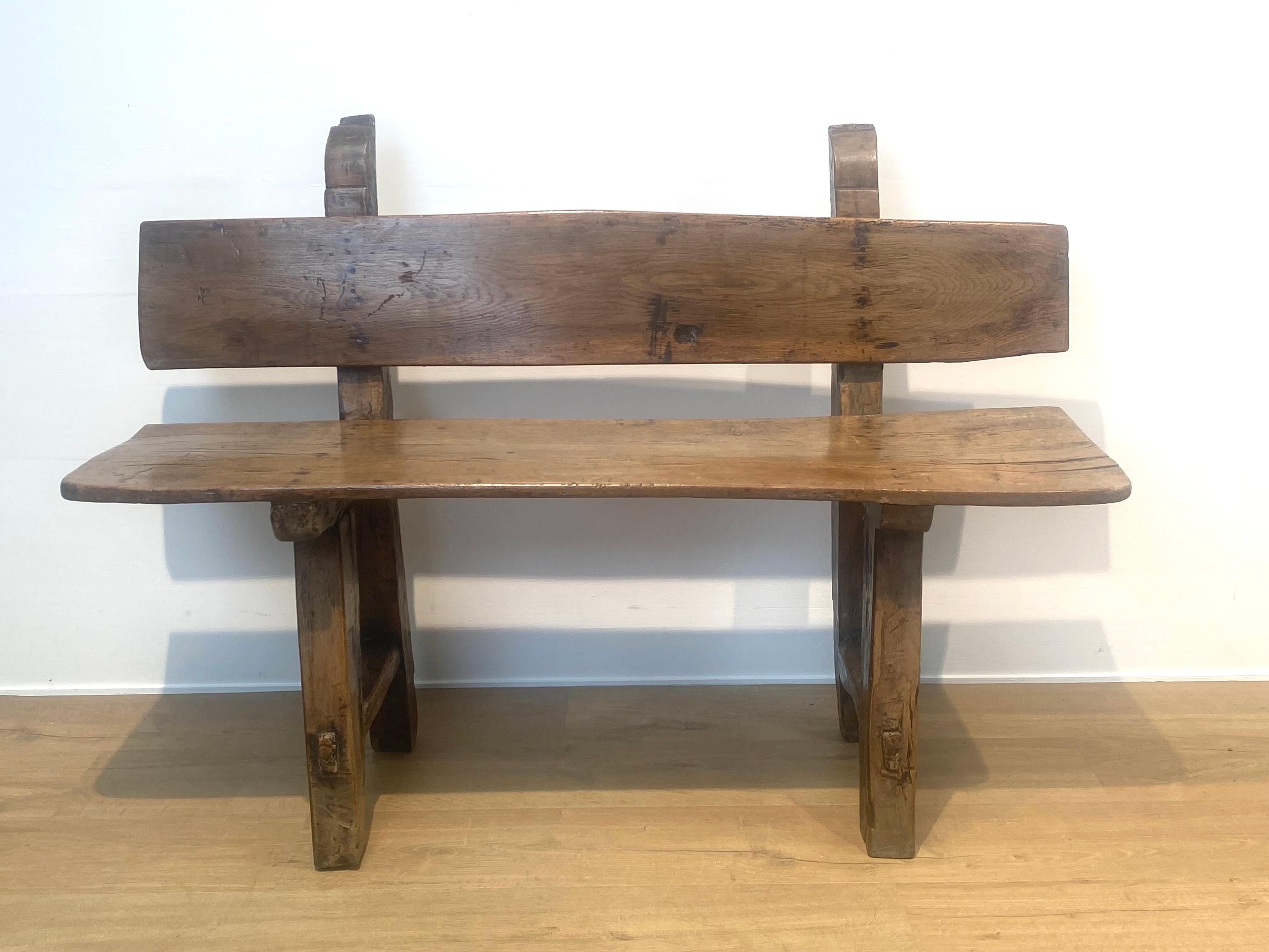 Patinated Brutalist , antique Spanish Bench For Sale