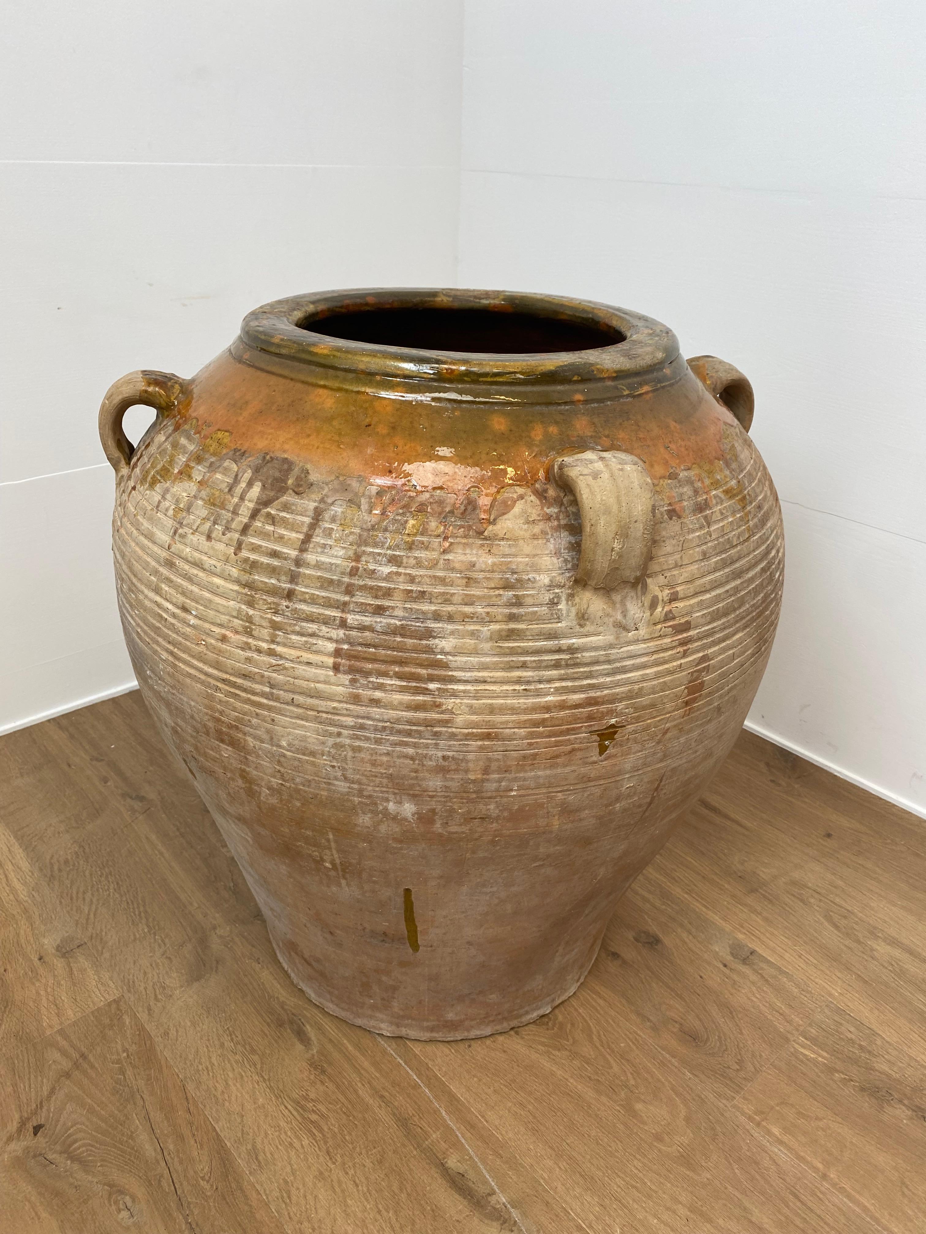 Glazed Brutalist, Antique Spanish Pottery Jar For Sale