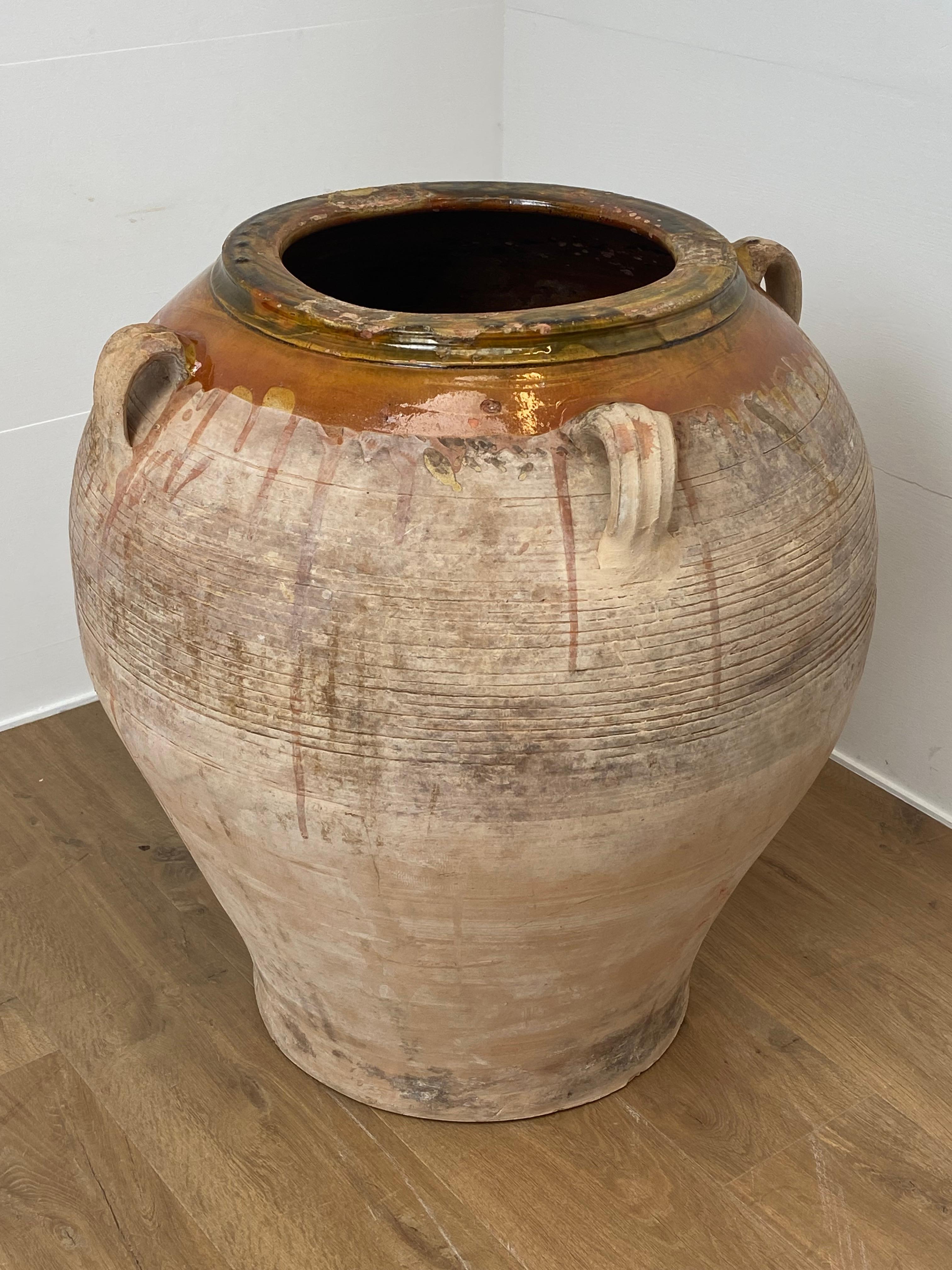 Glazed Brutalist, Antique Spanish Pottery Jar For Sale