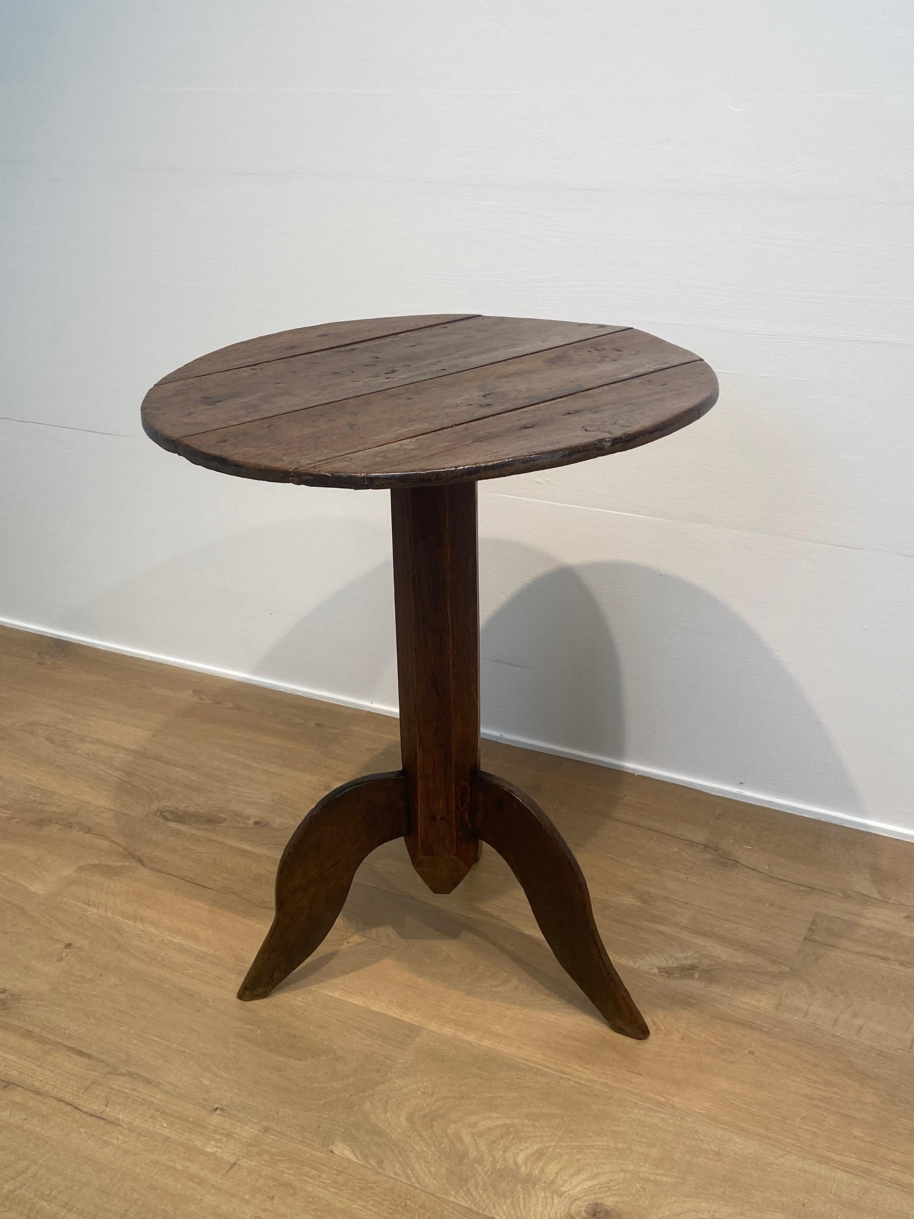 An elegant, small Tripod Table with a simple but strong design,
from a farmhouse in the Catalan region of Spain,
good, old and warm patina of the wood,
to be used for different purposes,
small table  with a lot of character